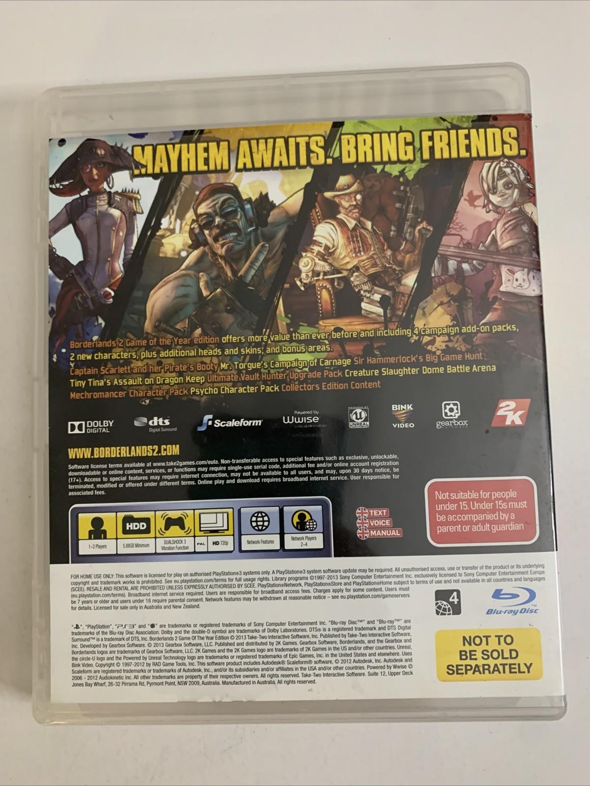 Borderlands 2 Game Of The Year Edition PS3 Sony PlayStation 3 Shooter Game