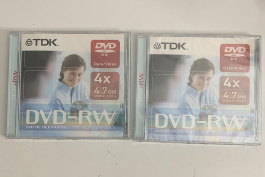 2x TDK DVD-RW 4.7GB Blank Media NEW Sealed