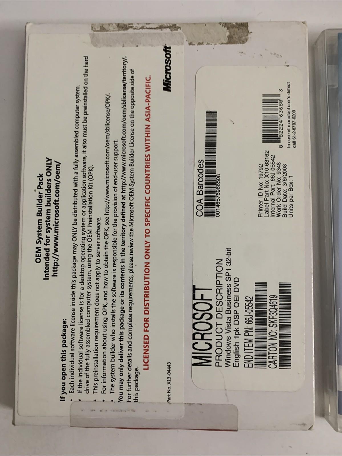 Microsoft Windows Vista Business SP1 32-bit OEM Operating System OS