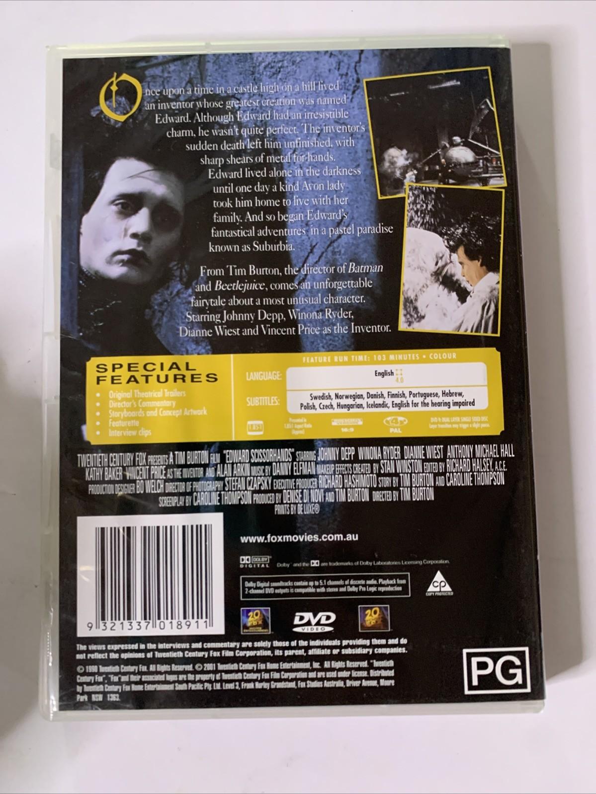 Edward Scissorhands (DVD, 1990) Anniversary Edition Johnny Depp Region 4