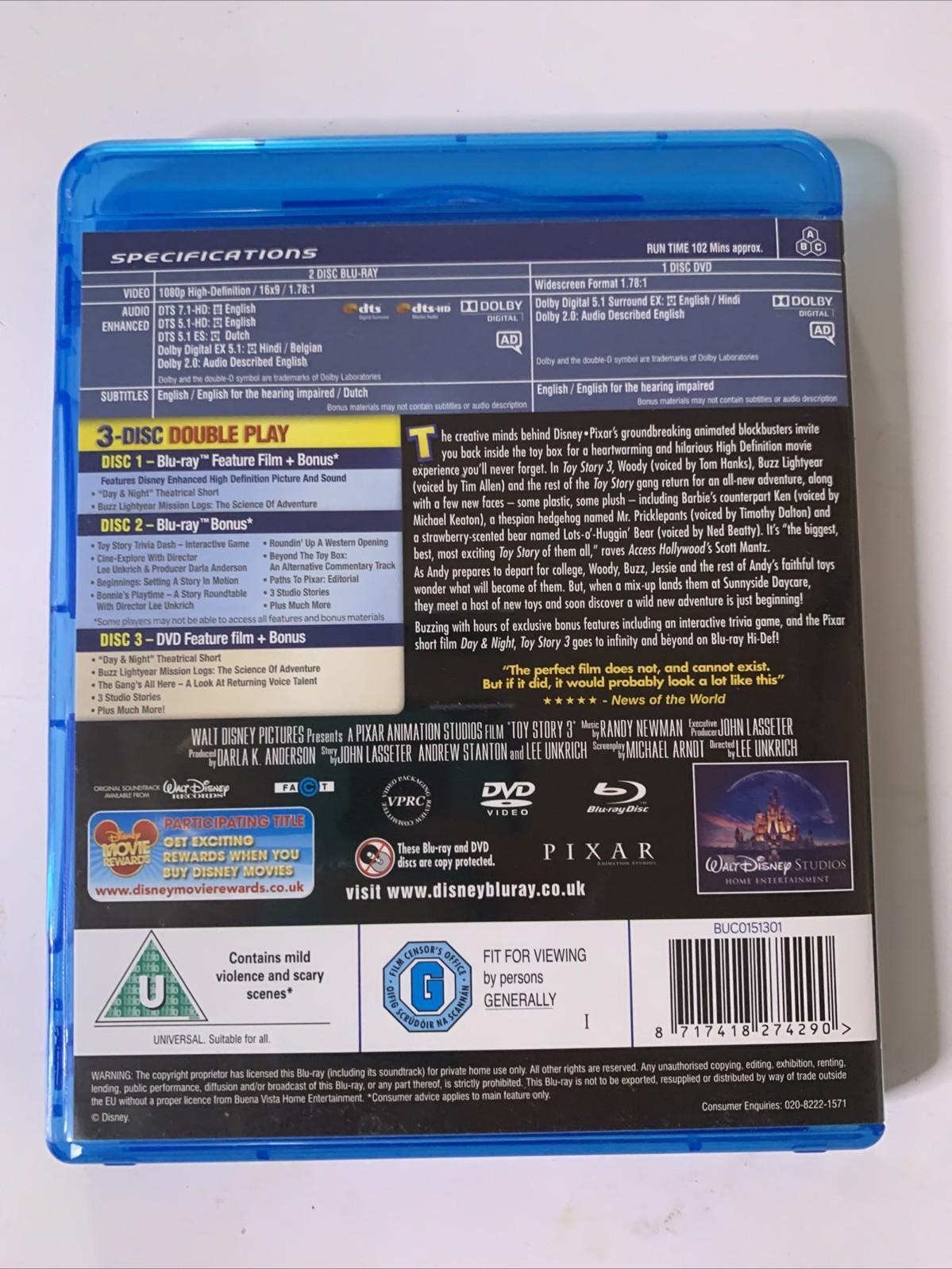 Toy Story 3 (Blu-ray + DVD, 2010, 3-Discs)  Pixar Animation