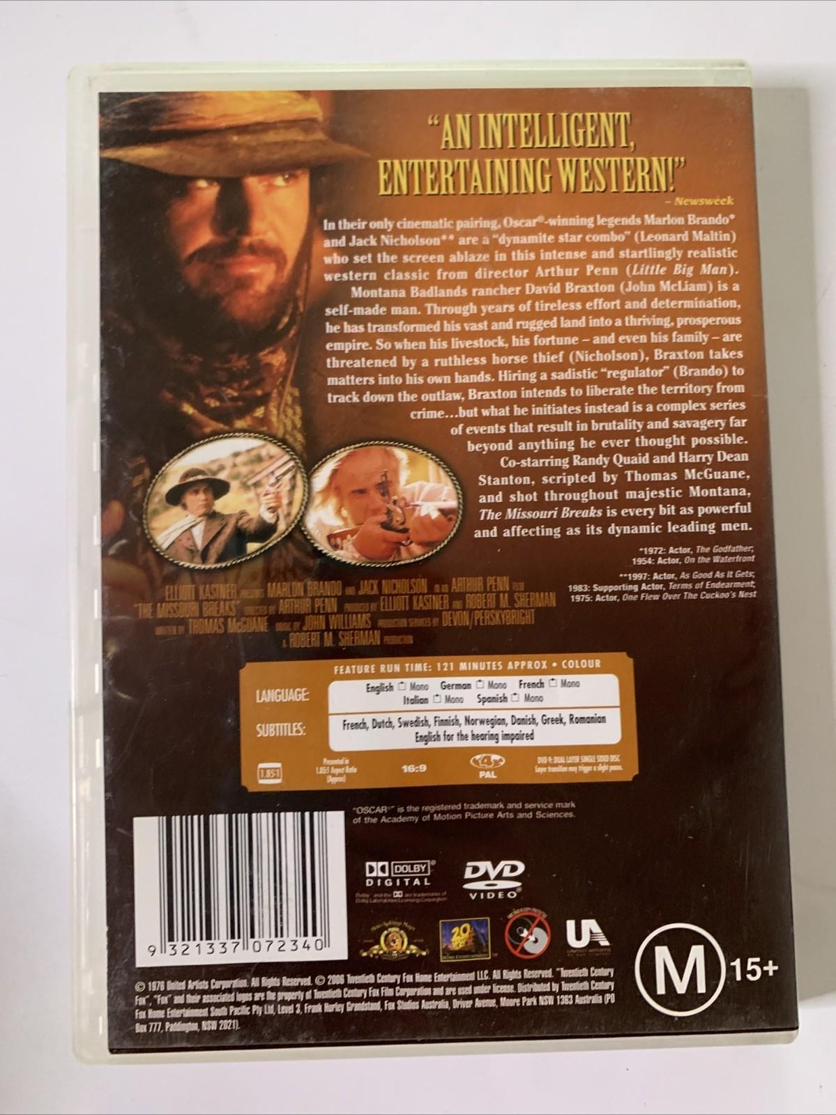 The Missouri Breaks (DVD, 1976) Jack Nicholson, Marlon Brando Region 4