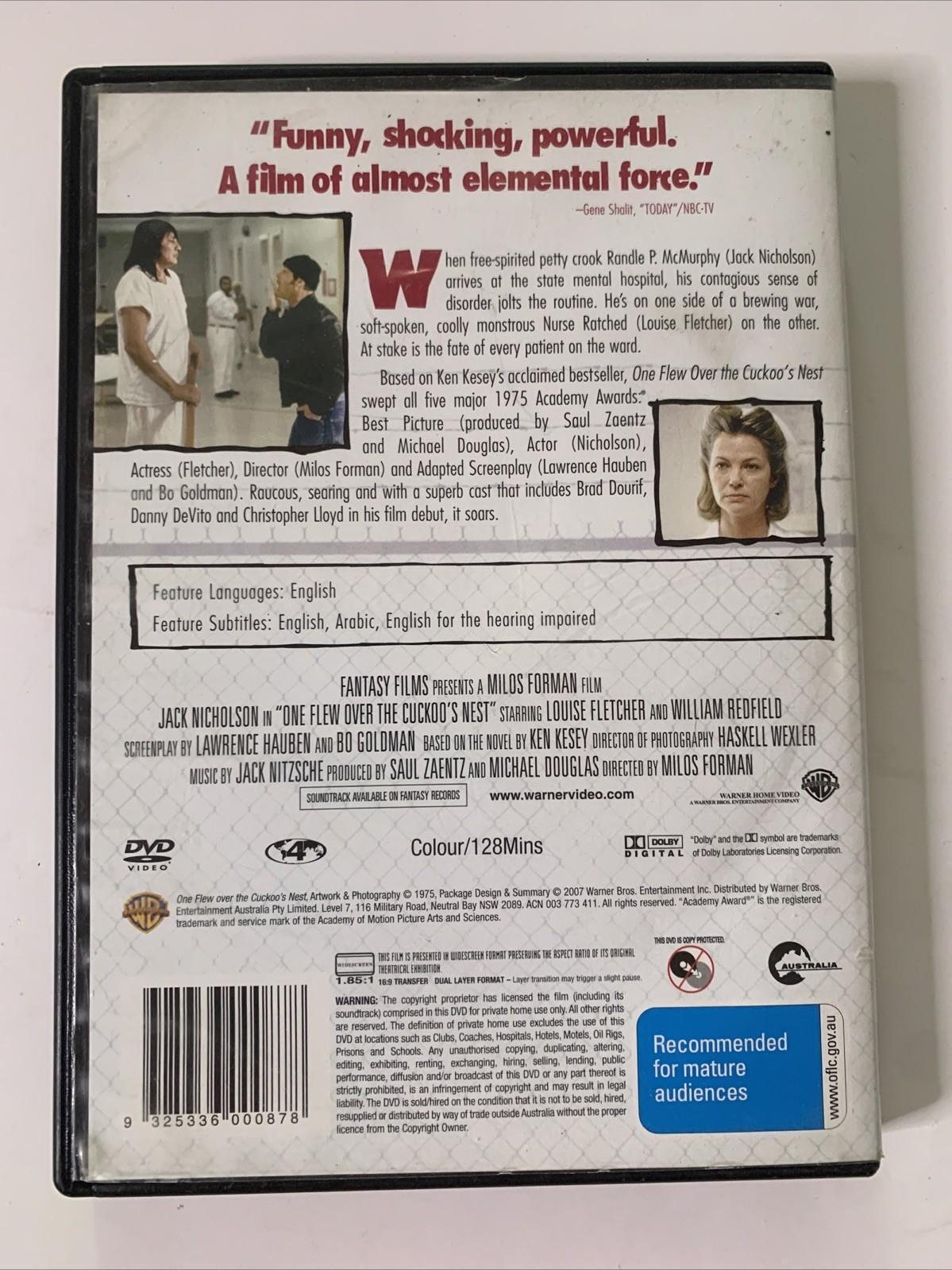 One Flew Over The Cuckoo's Nest (DVD, 1975) Jack Nicholson Region 4