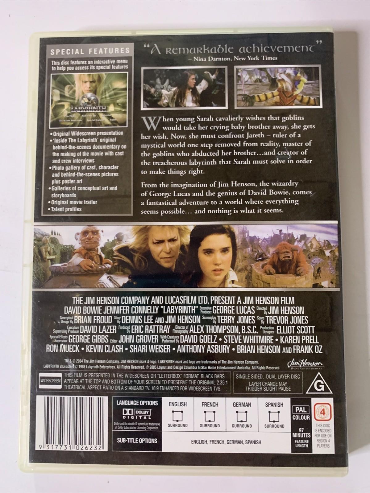 Labyrinth (DVD, 1986) David Bowie, Jennifer Connelly  Region 4