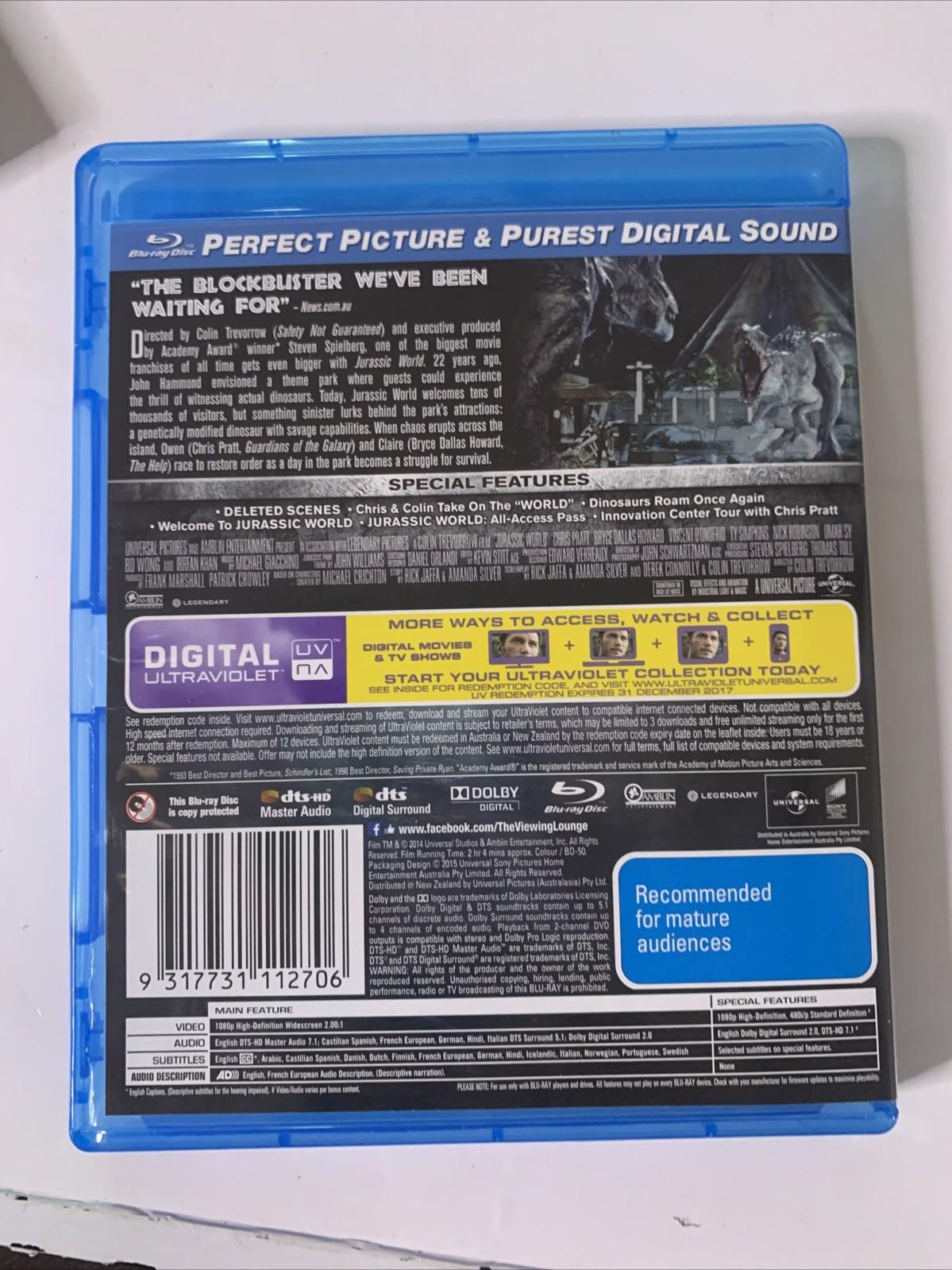 Jurassic World (Blu-ray, 2015) Chris Pratt, Claire Bryce All Regions