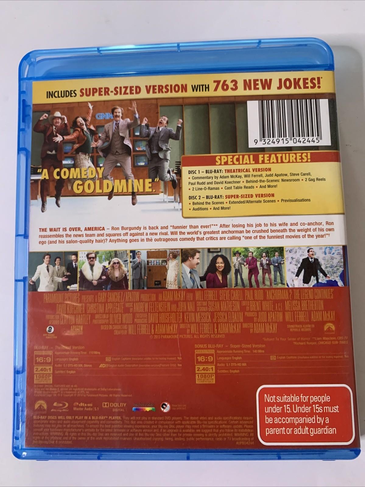Anchorman 2: The Legend Continues (Blu-ray, 2013, 2-Discs) Will Ferrell Region B