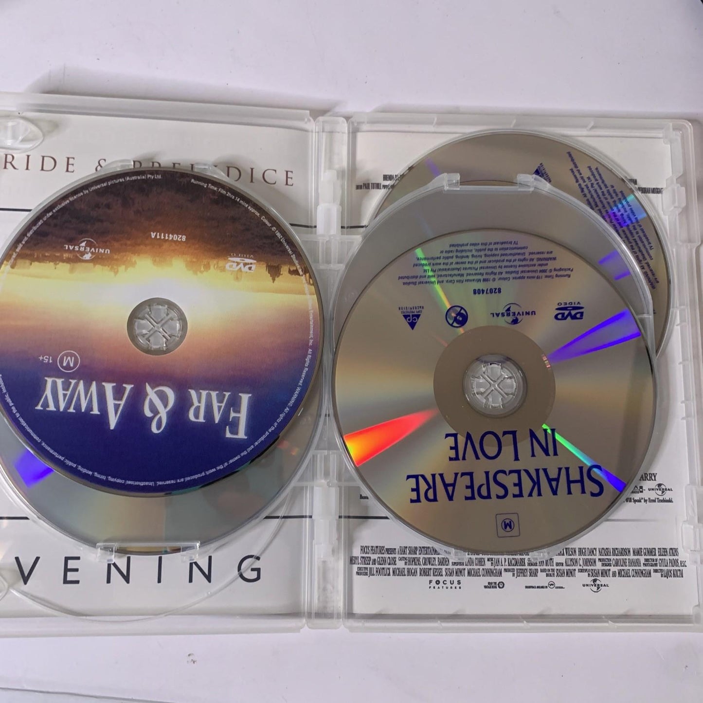 Pride Prejudice/ Shakespeare In Love / Far & Away / Out of Africa / Evening DVD