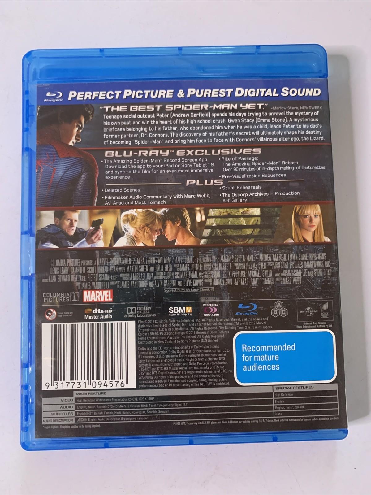 The Amazing Spider-Man (Blu-ray, 2012, 2-Discs) Andrew Garfield All Regions