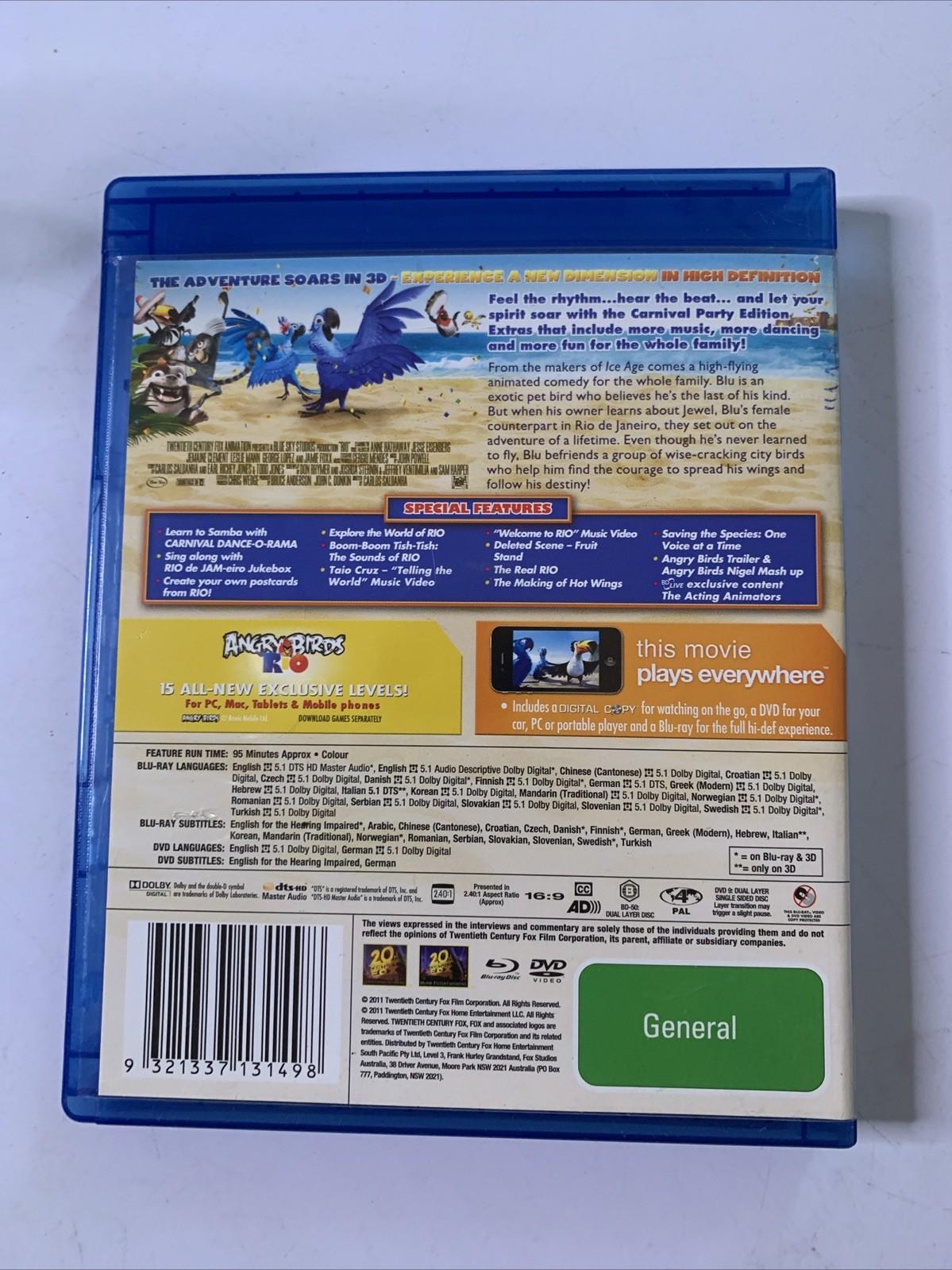 Rio 3D (Blu-ray 3D, 2011, 3-Discs) Animation Region B – Retro Unit