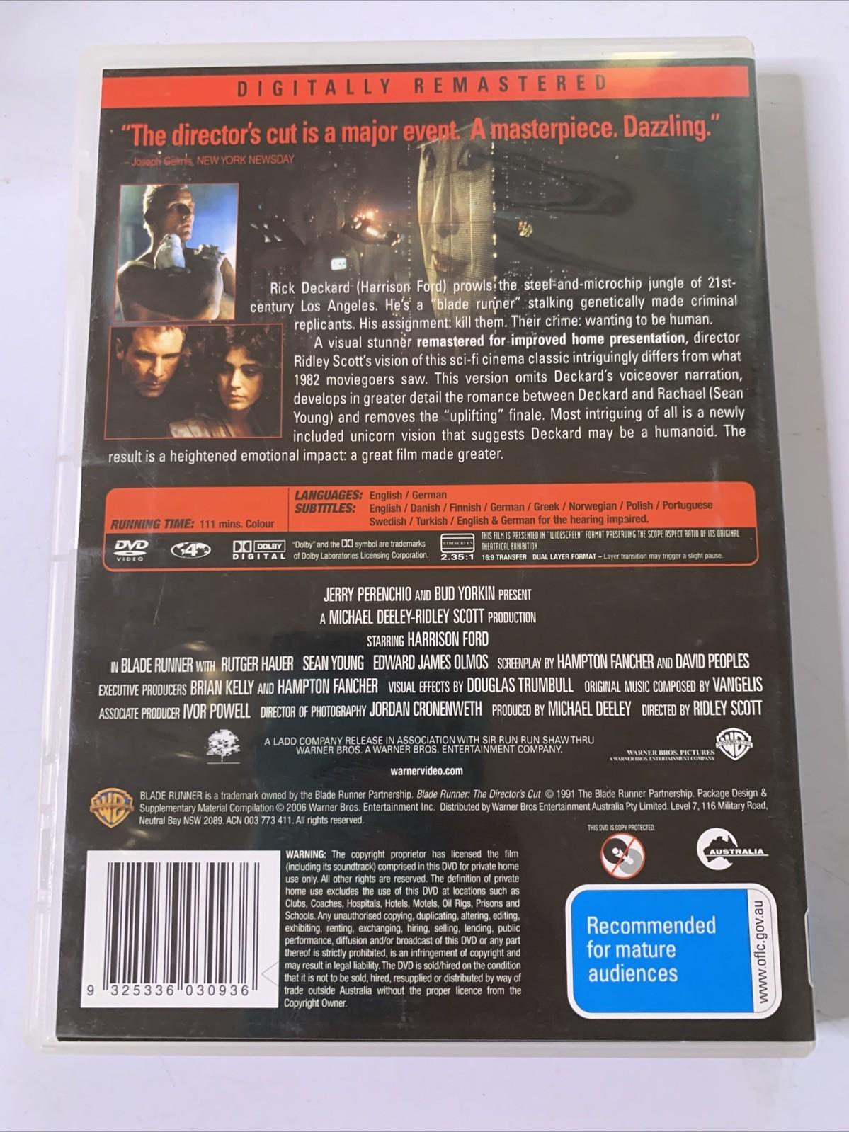 Blade Runner (The Director's Cut, DVD, 1992) Harrison Ford Region 4