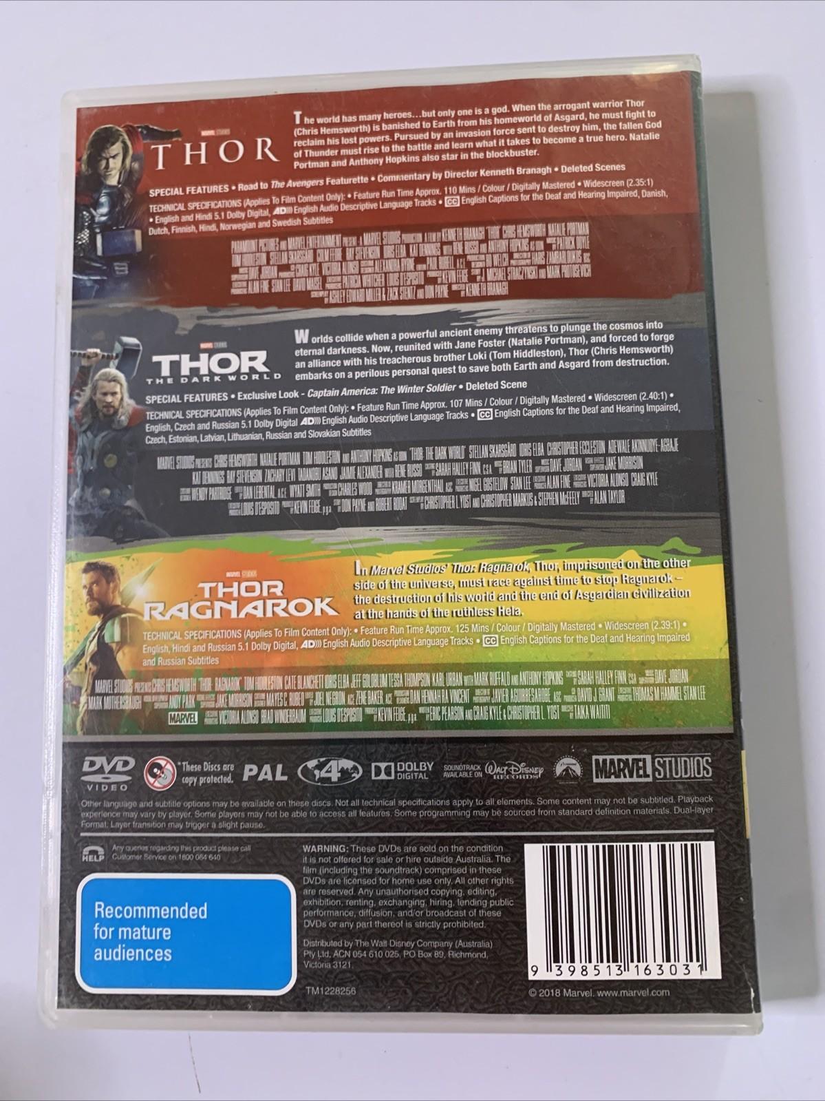 Thor Trilogy : Thor, The Dark World, Ragnorak (DVD, 2018) Region 4