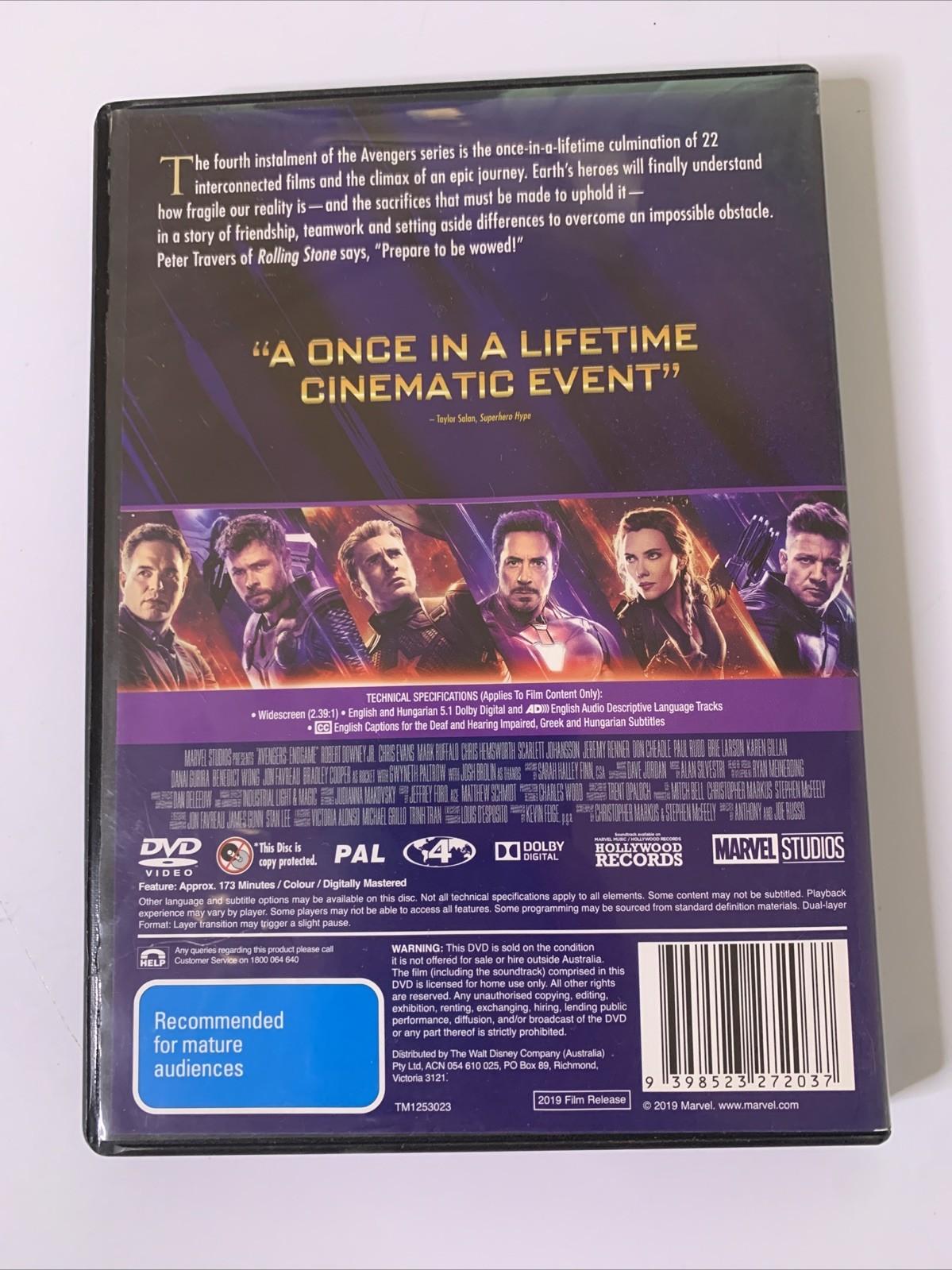 Avengers Endgame (DVD, 2019) Region 4