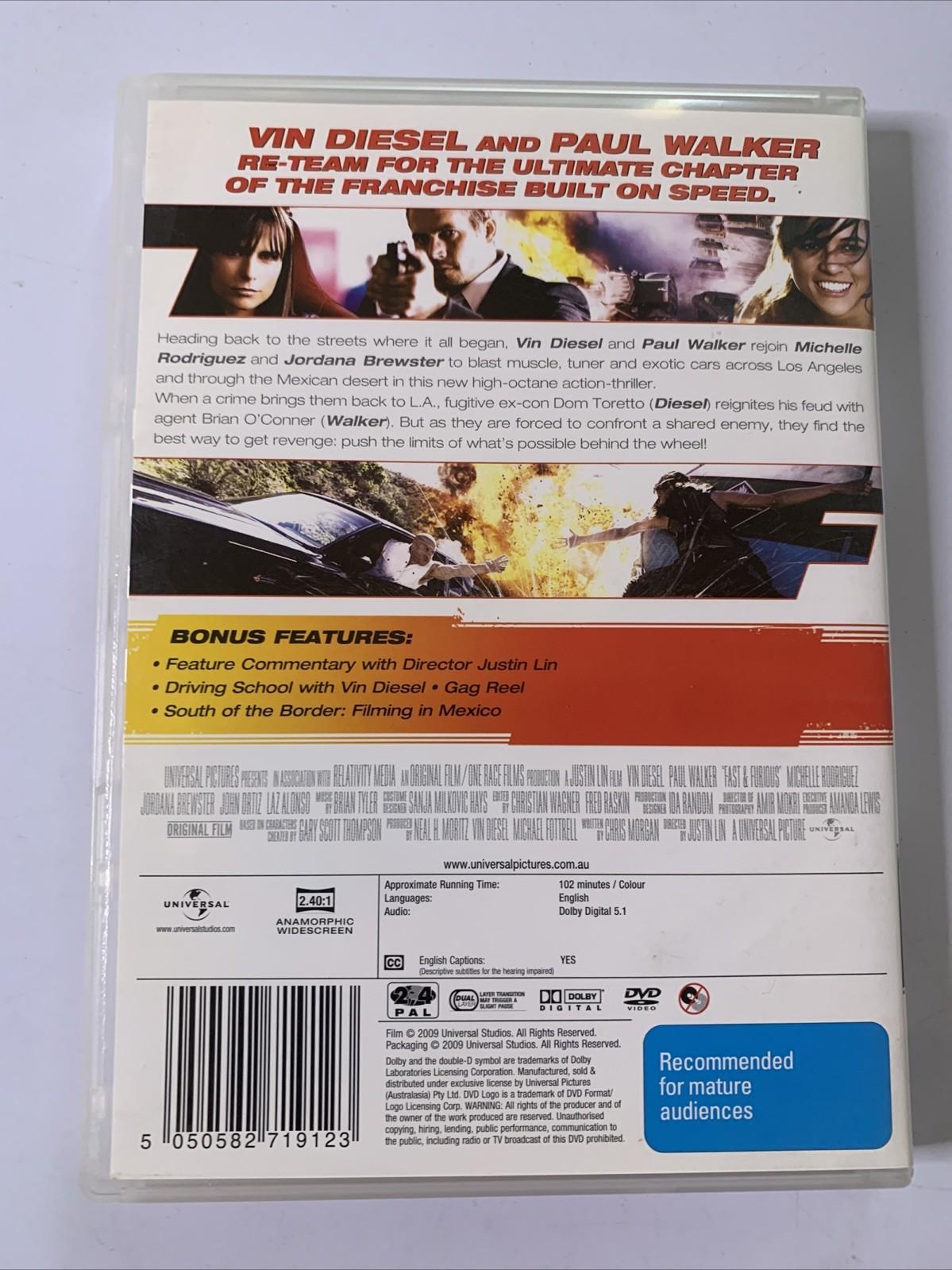 Fast & Furious (DVD, 2009) Paul Walker, Vin Diesel Region 4 &2