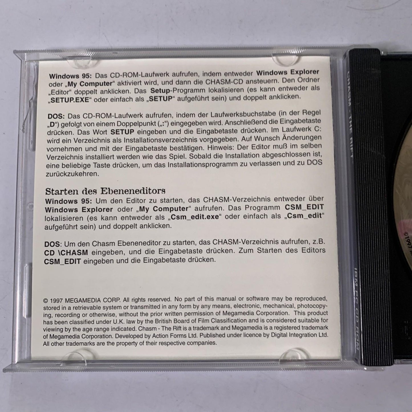 Chasm: The Rift PC CD-ROM DOS 1997 FPS Shooter Game