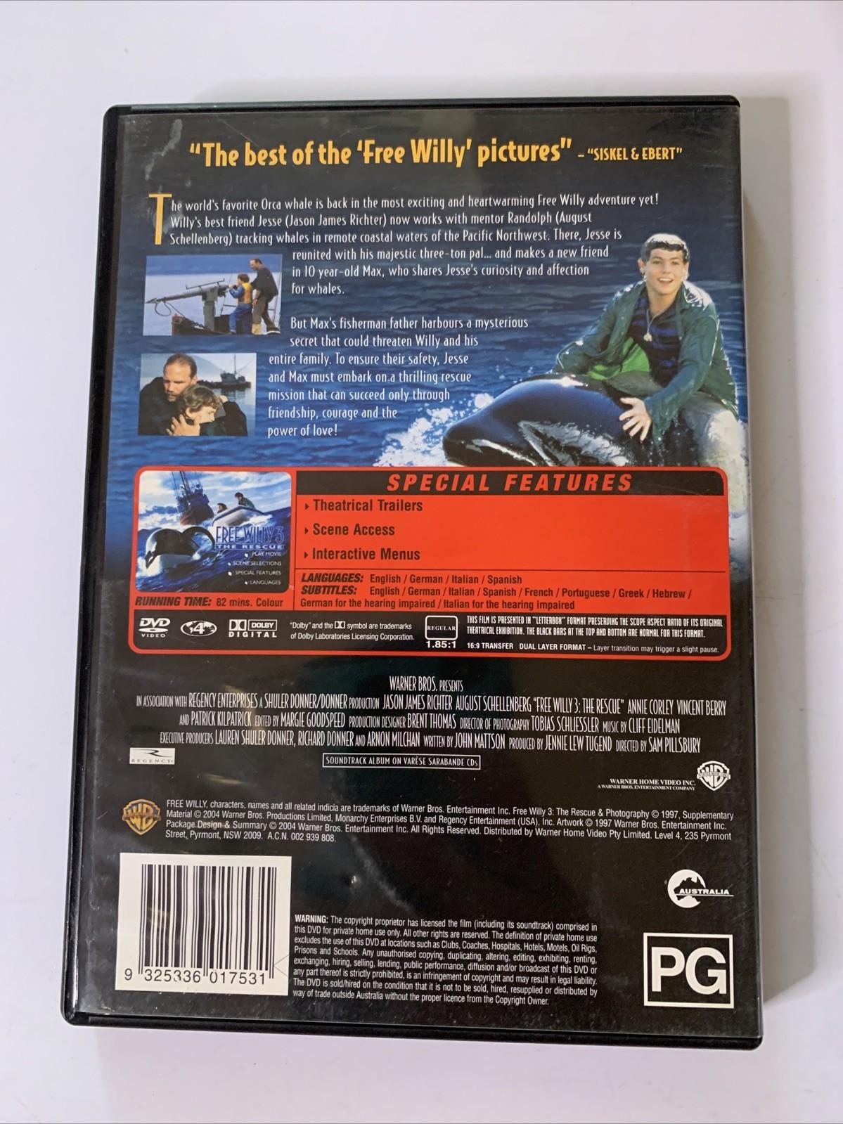 Free Willy 3 (DVD, 1996) Vincent Berry, Patrick Kilpatrick Region 4