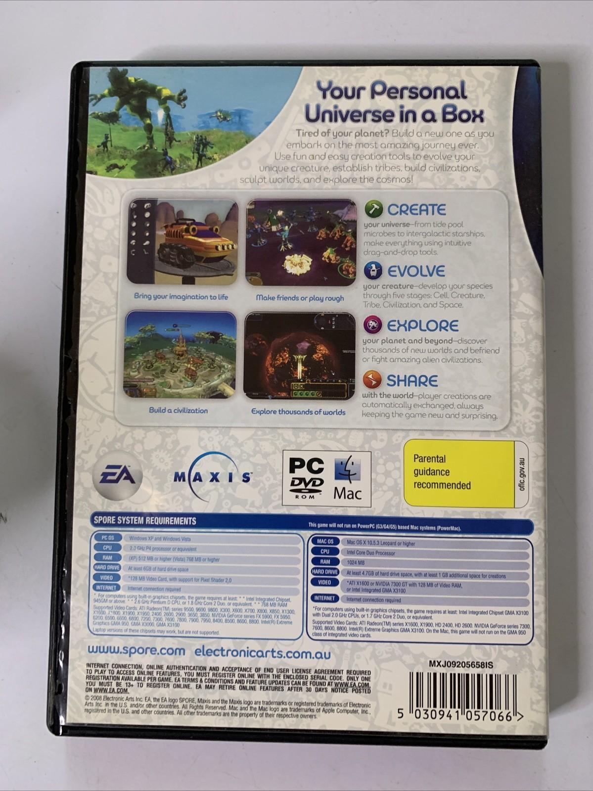 Spore PC DVD Windows Mac Game Complete