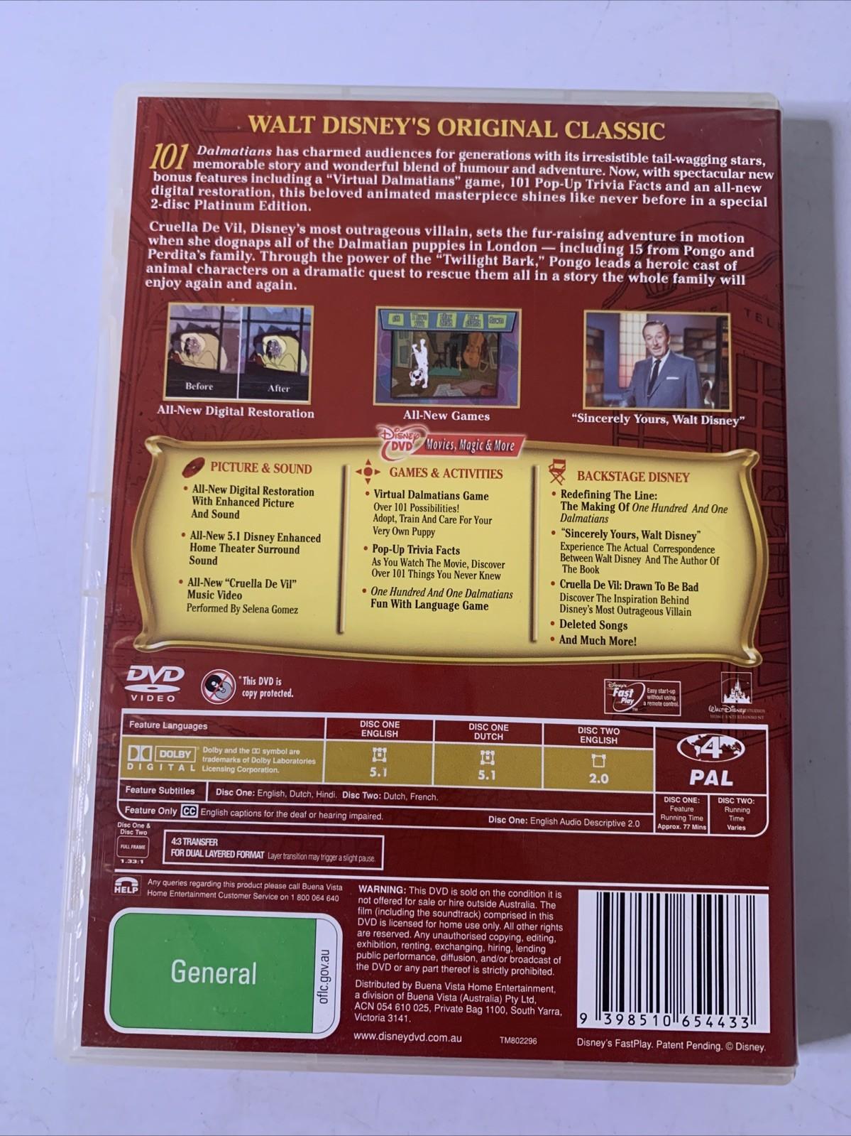 101 Dalmatians (Platinum Edition, DVD, 1961, 2-Discs) Disney Animation Region 4