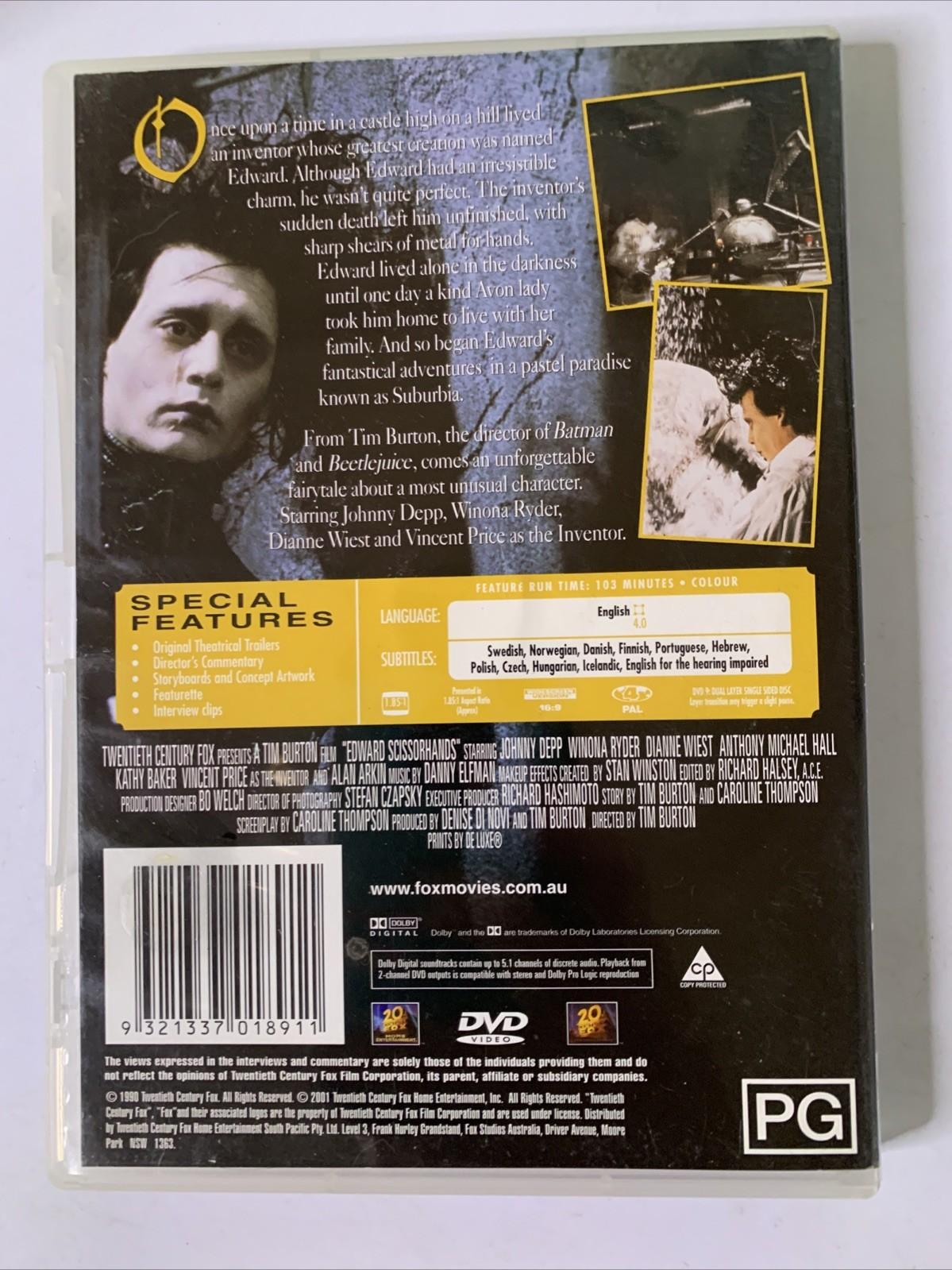 Edward Scissorhands (DVD, 1990) Johnny Depp, Winona Ryder, Dianne Wiest Region 4