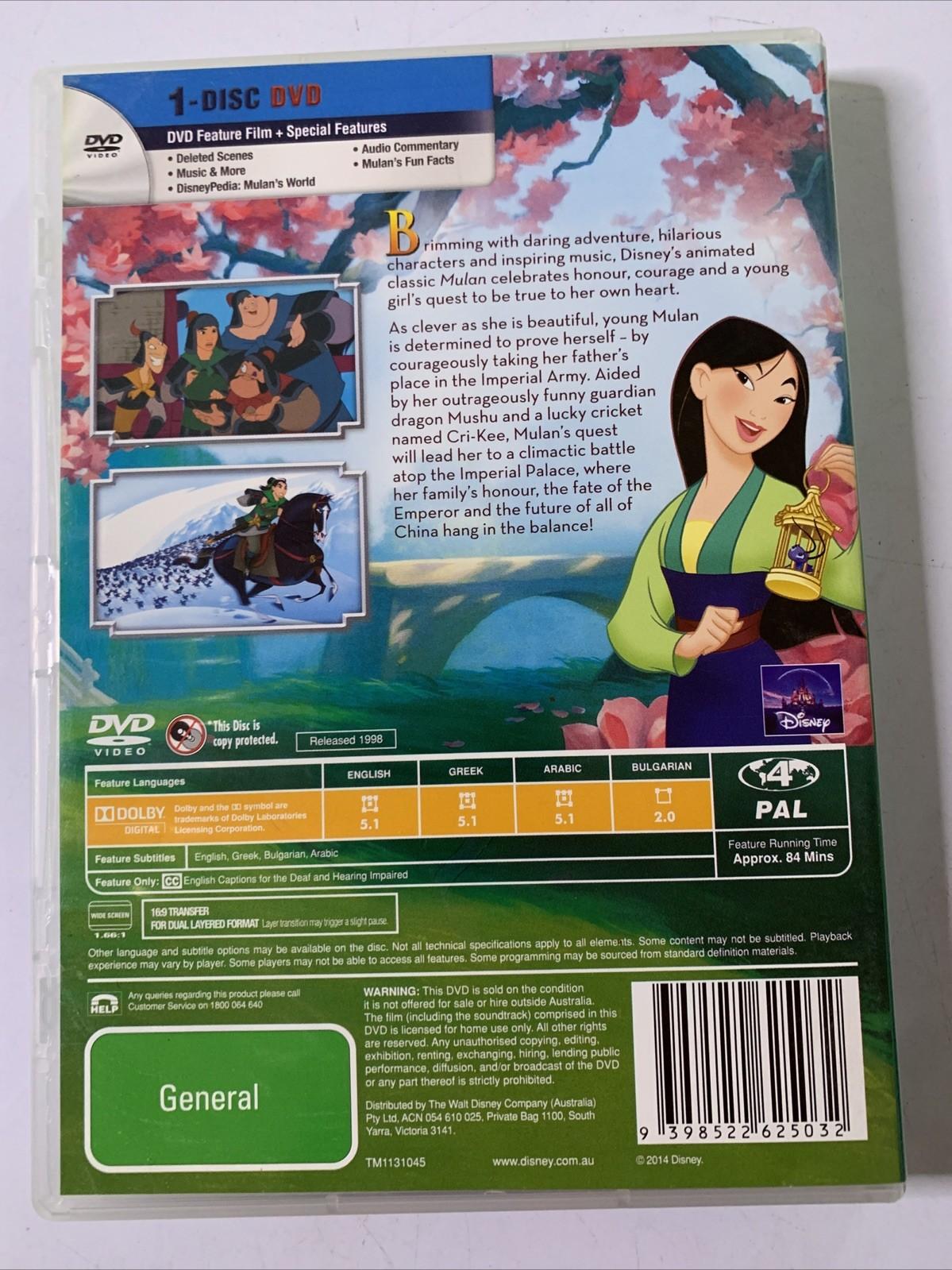 Mulan (DVD, 1998) Disney Animation Film Ming-Na Wen, Eddie Murphy Region 4
