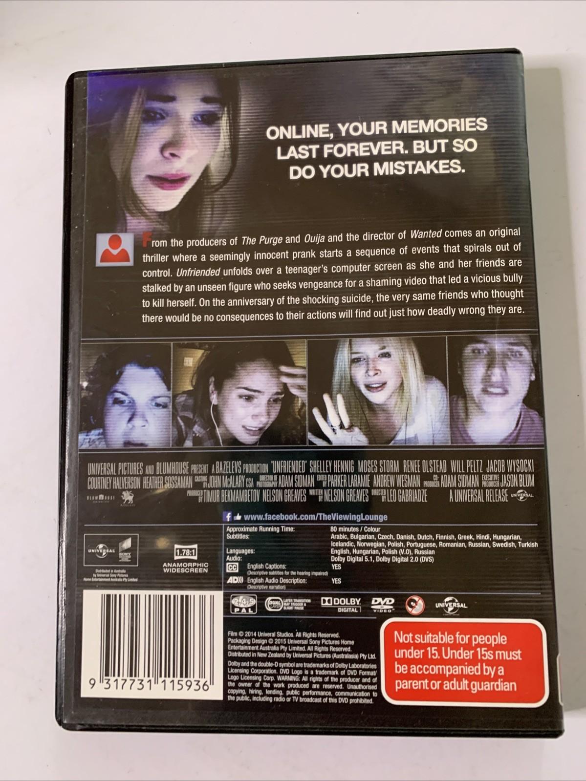 Unfriended (DVD, 2014) Heather Sossaman, Matthew Bohrer Region 4 &2