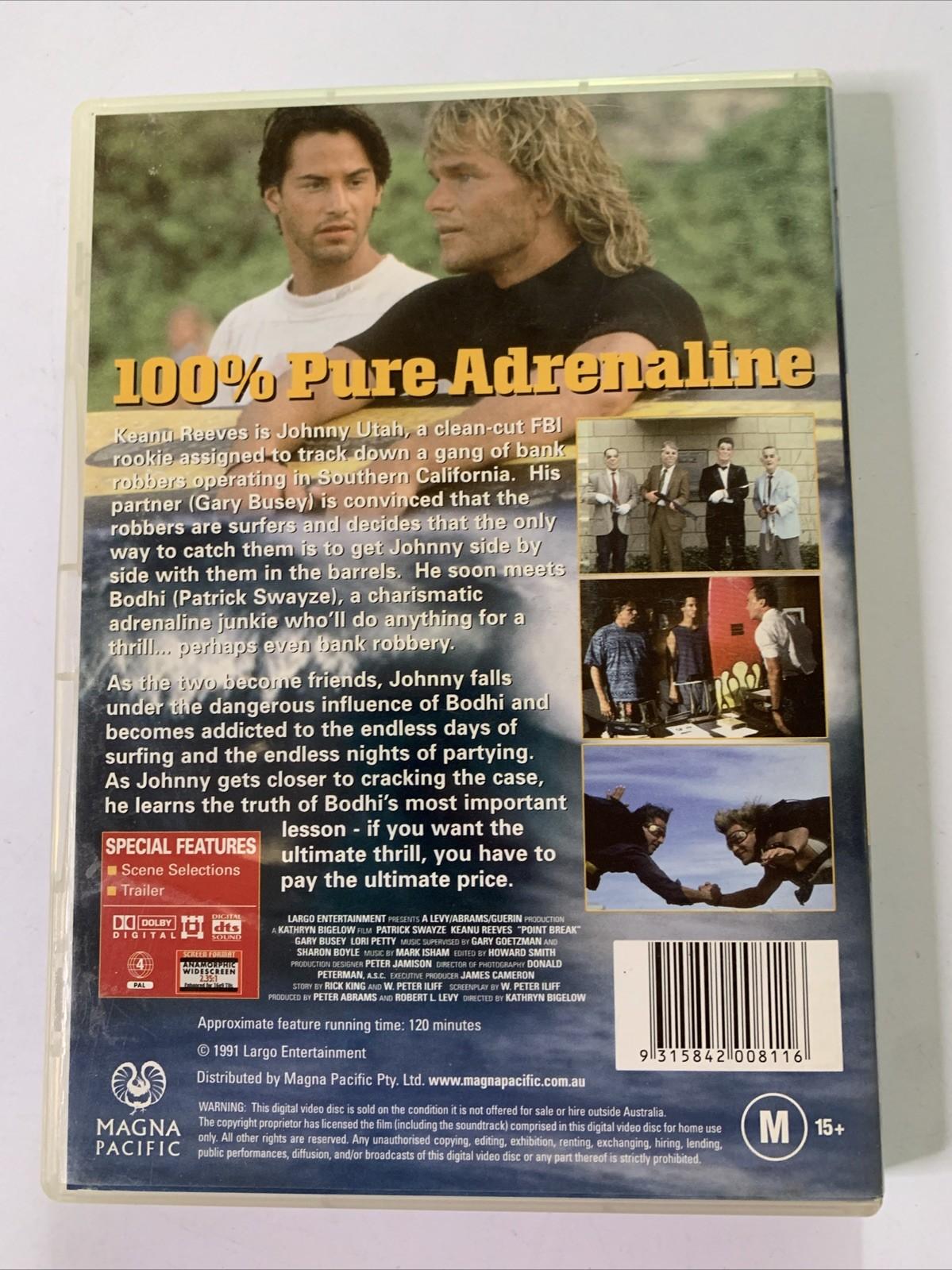 Point Break (DVD, 1991) Patrick Swayze, Keanu Reeves Region 4