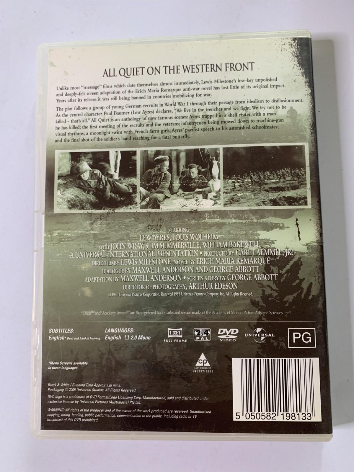 All Quiet on the Western Front (DVD, 1930) Lew Ayres, Louis Wolheim Region 4 &2
