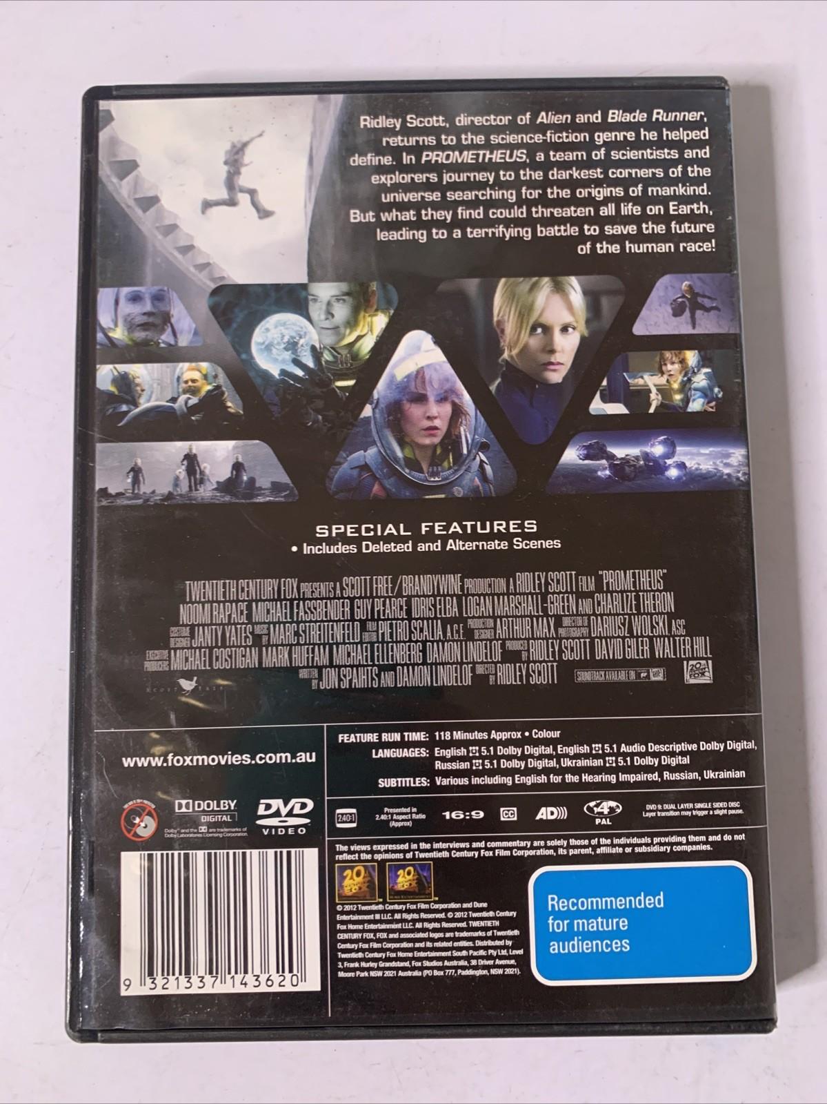 Prometheus (DVD, 2012) Guy Pearce, Michael Fassbender, Noomi Rapace Region 4