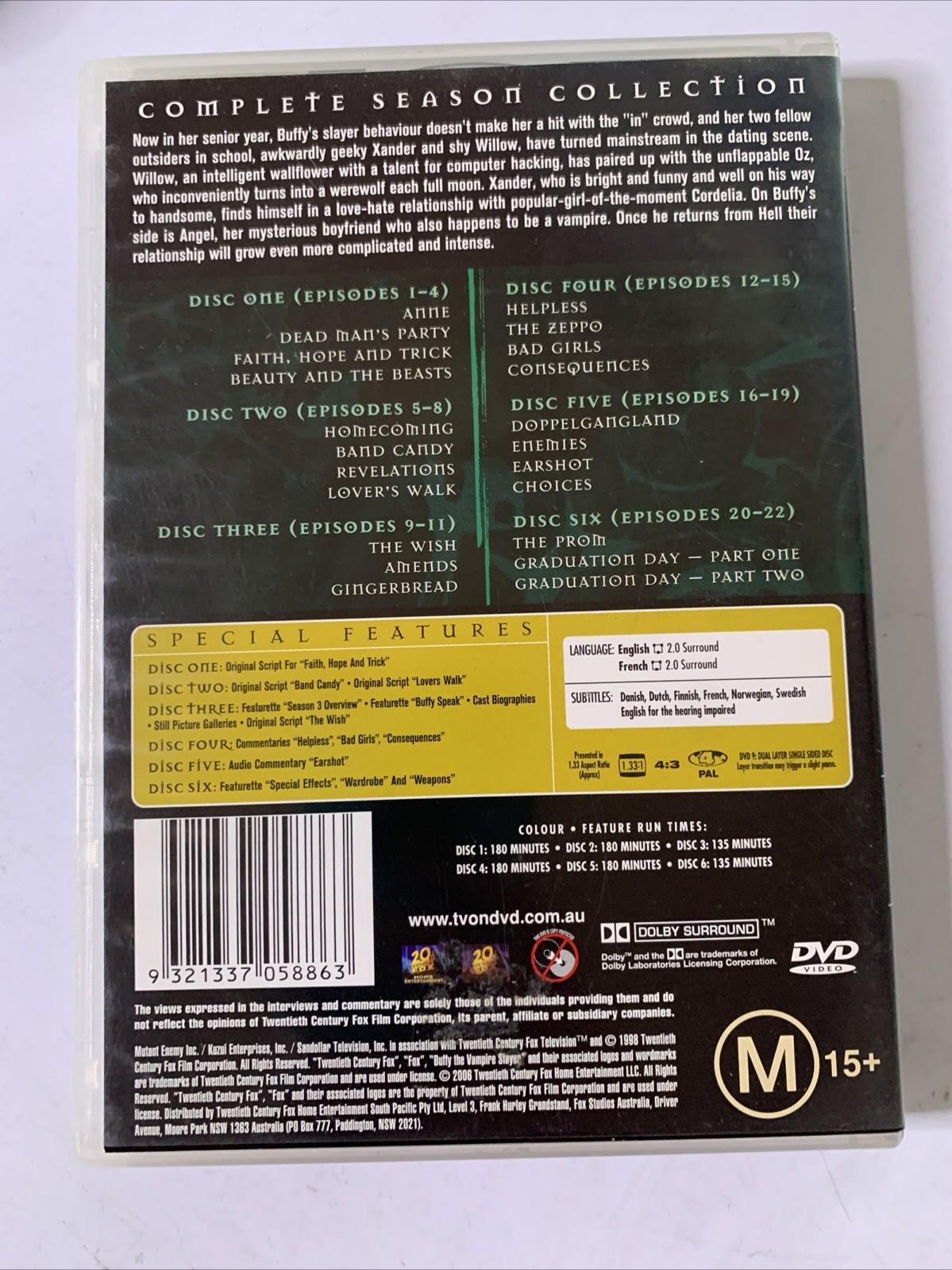 Buffy the Vampire Slayer : The Complete Season 3 (DVD, 1998, 6-Discs) Region 4
