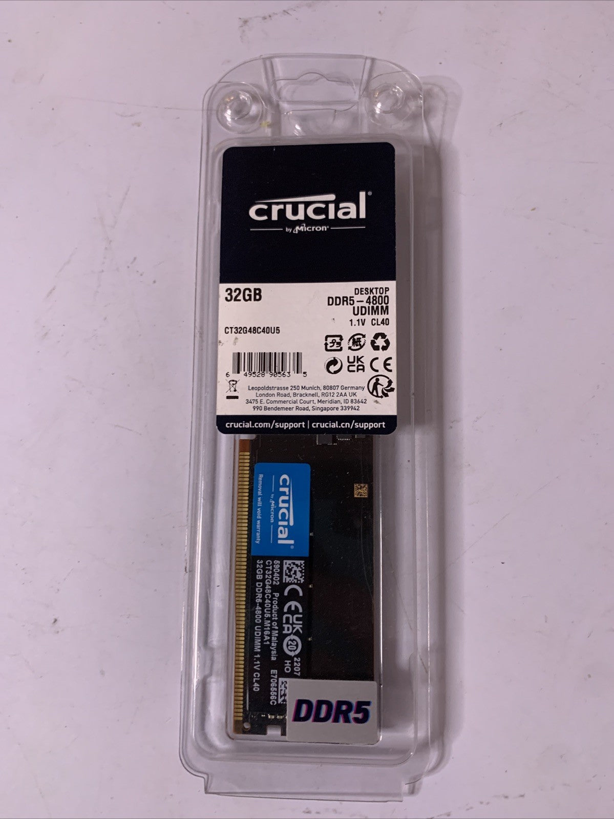 Crucial 32GB (1x32) DDR5-4800 DIMM Desktop PC Memory (CT32G48C40U5)