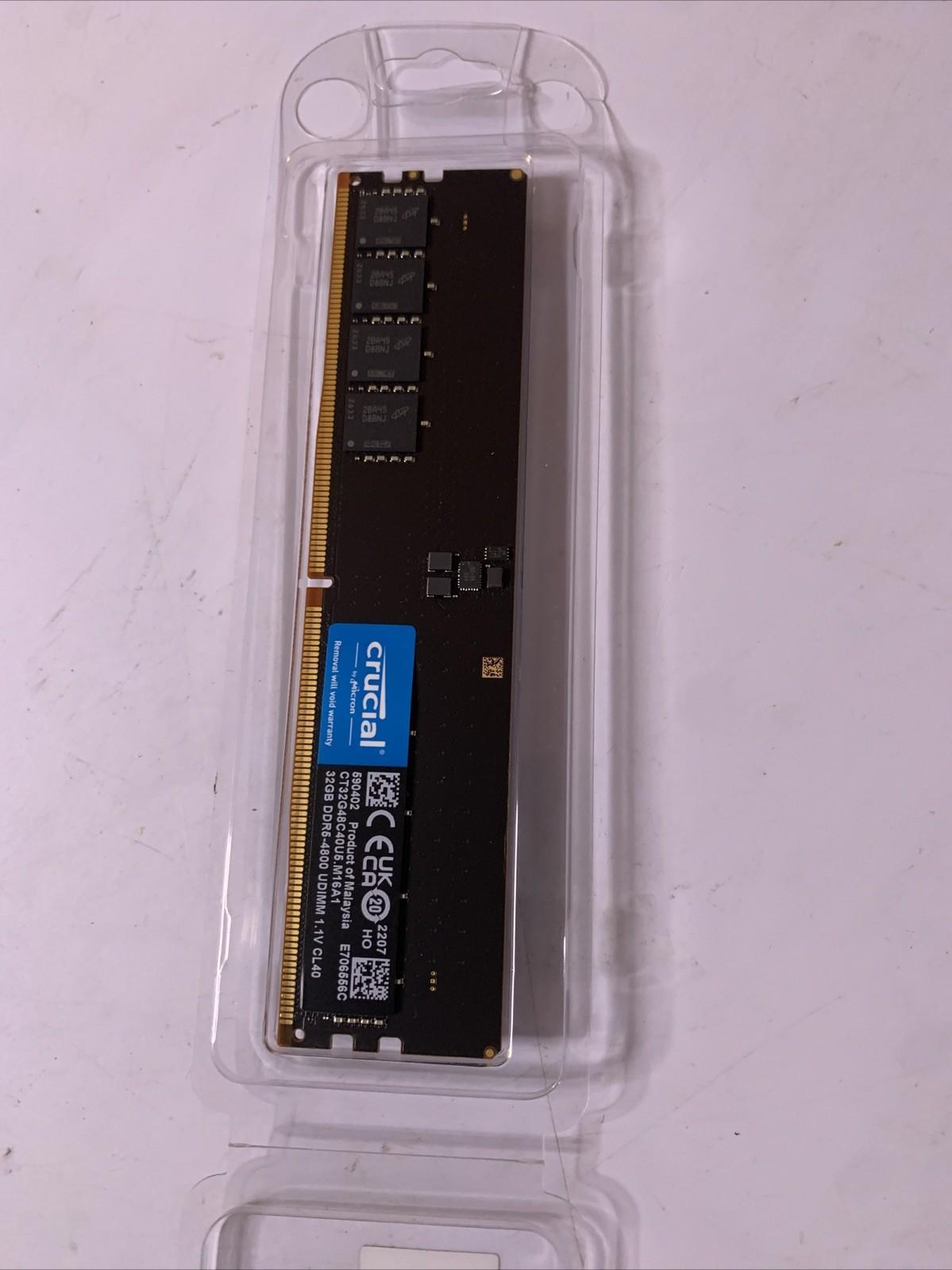 Crucial 32GB (1x32) DDR5-4800 DIMM Desktop PC Memory (CT32G48C40U5)