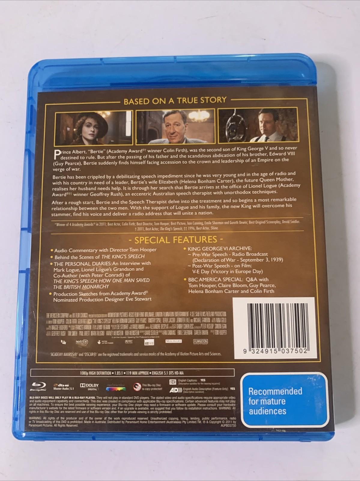 The King's Speech (Blu-ray, 2010) Colin Firth, Geoffrey Rush  Region B