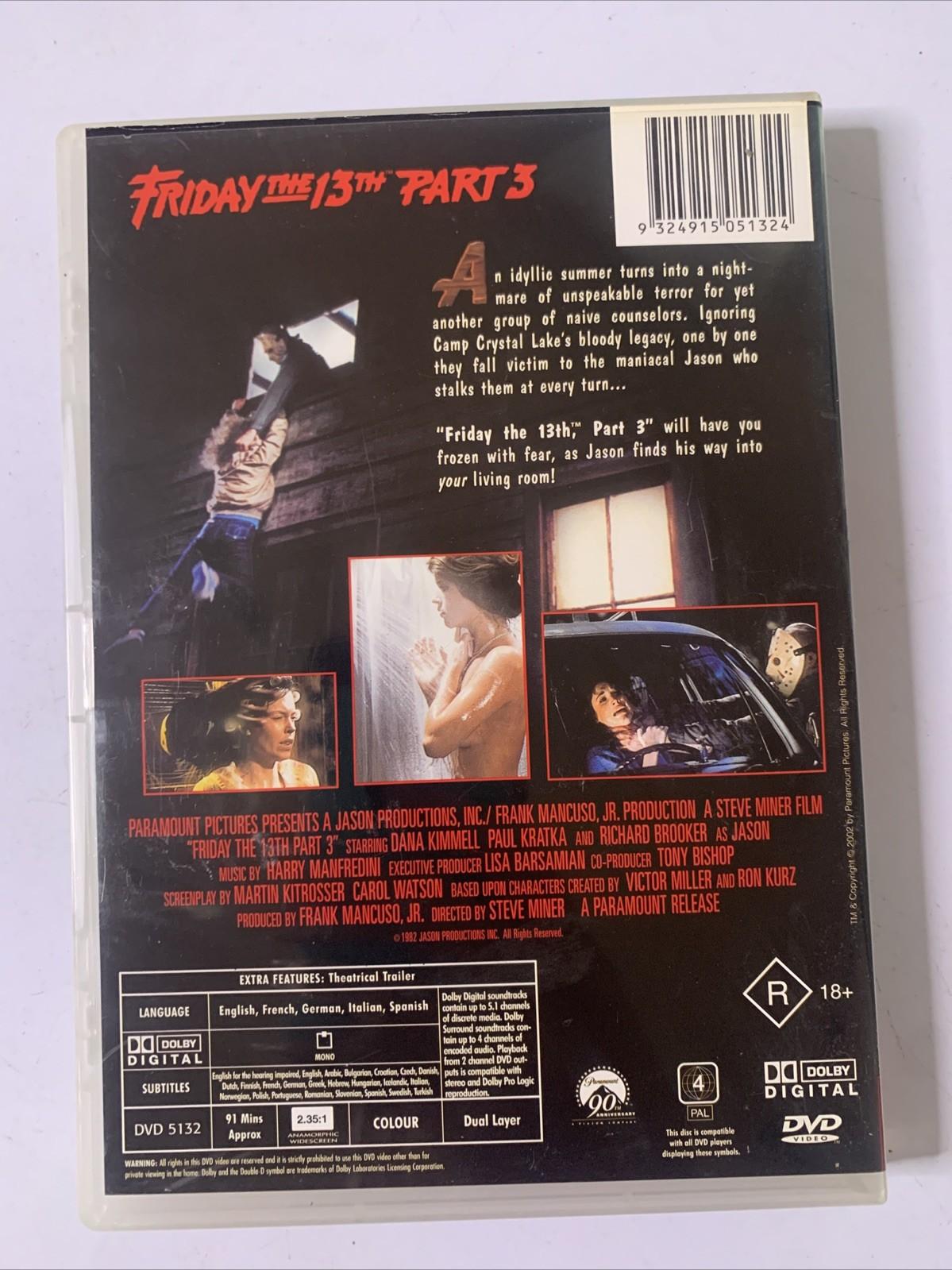 Friday the 13th : Part 3 (DVD, 1982) Paul Kratka, Dana Kimme Horror Region 4
