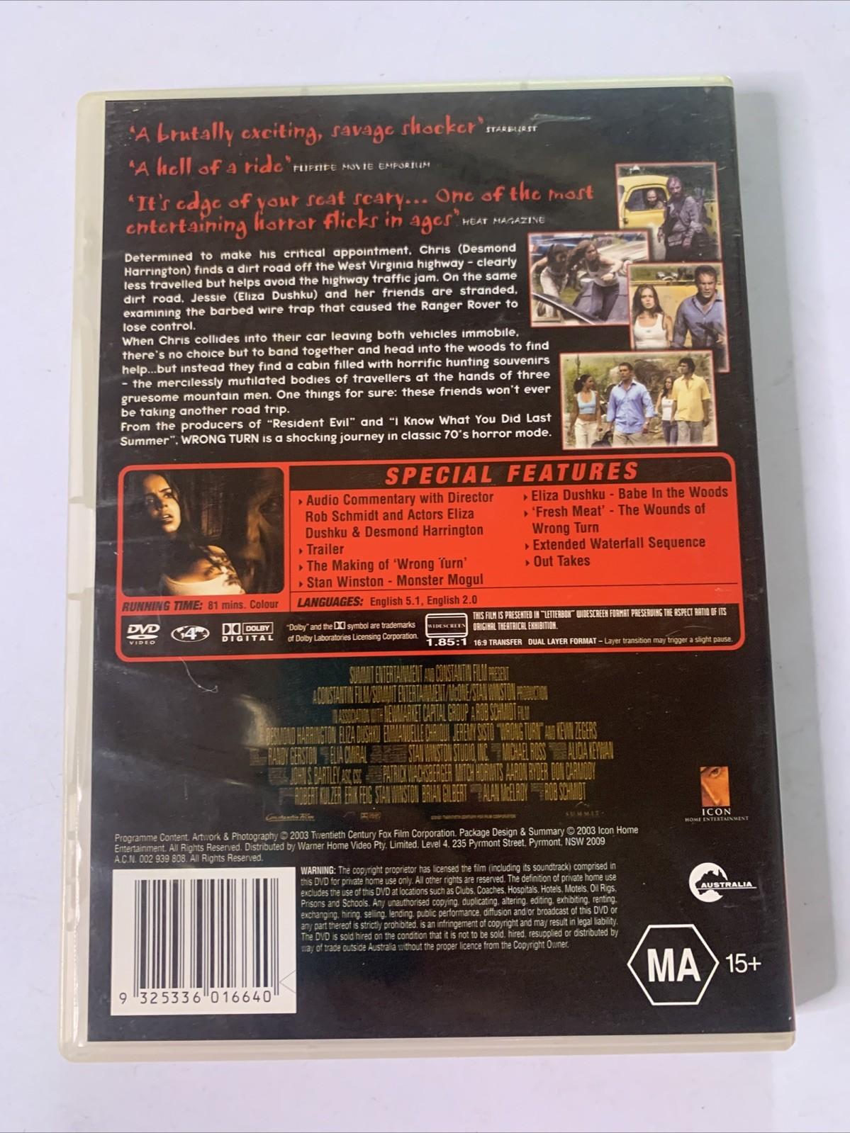 Wrong Turn (DVD, 2003) Eliza Dushku, Desmond Harrington Horror Film Region 4