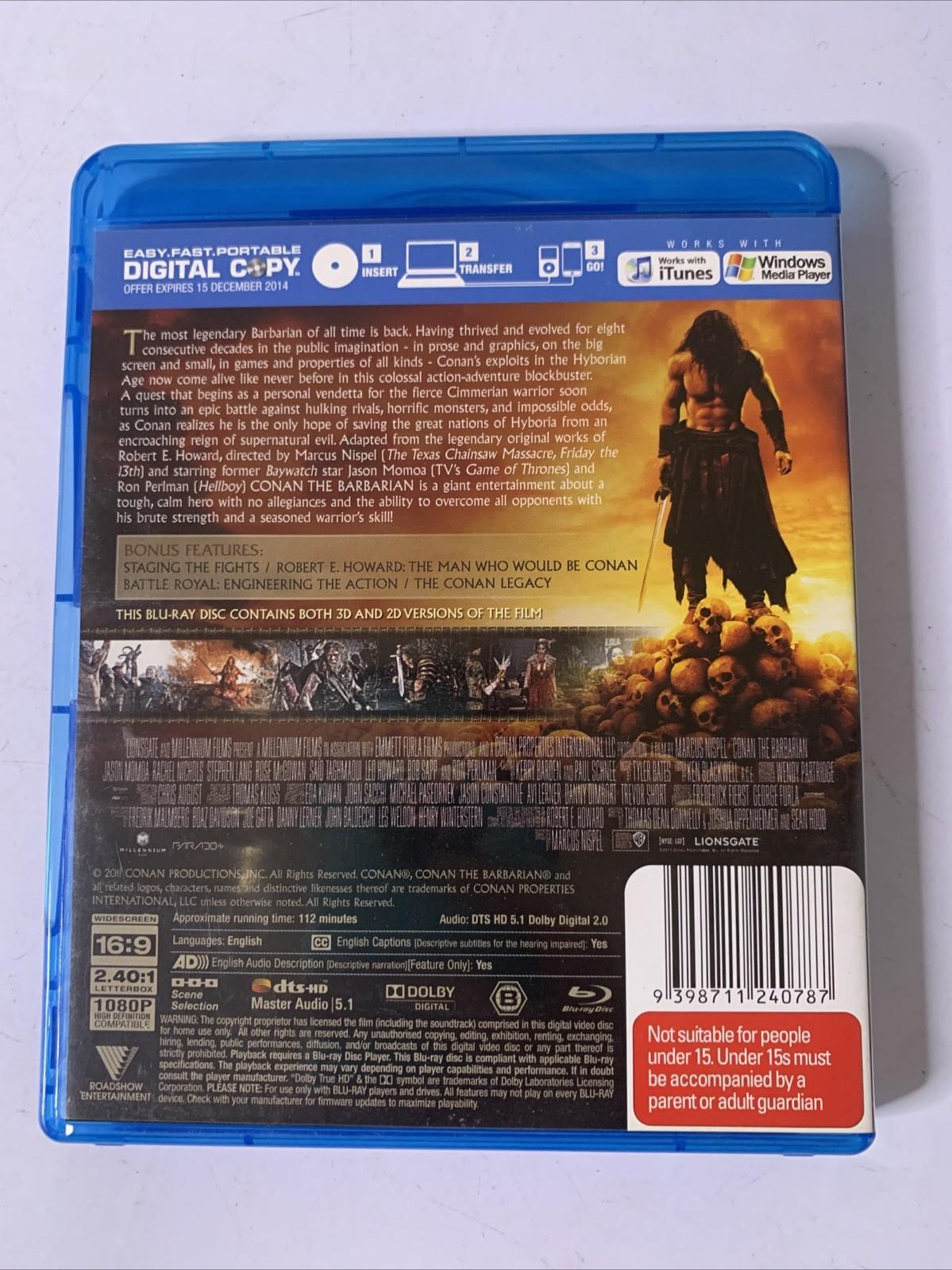 Conan the Barbarian 3D (Blu-ray 3D, 2D + DVD, 2011) Jason Momoa Region B &4