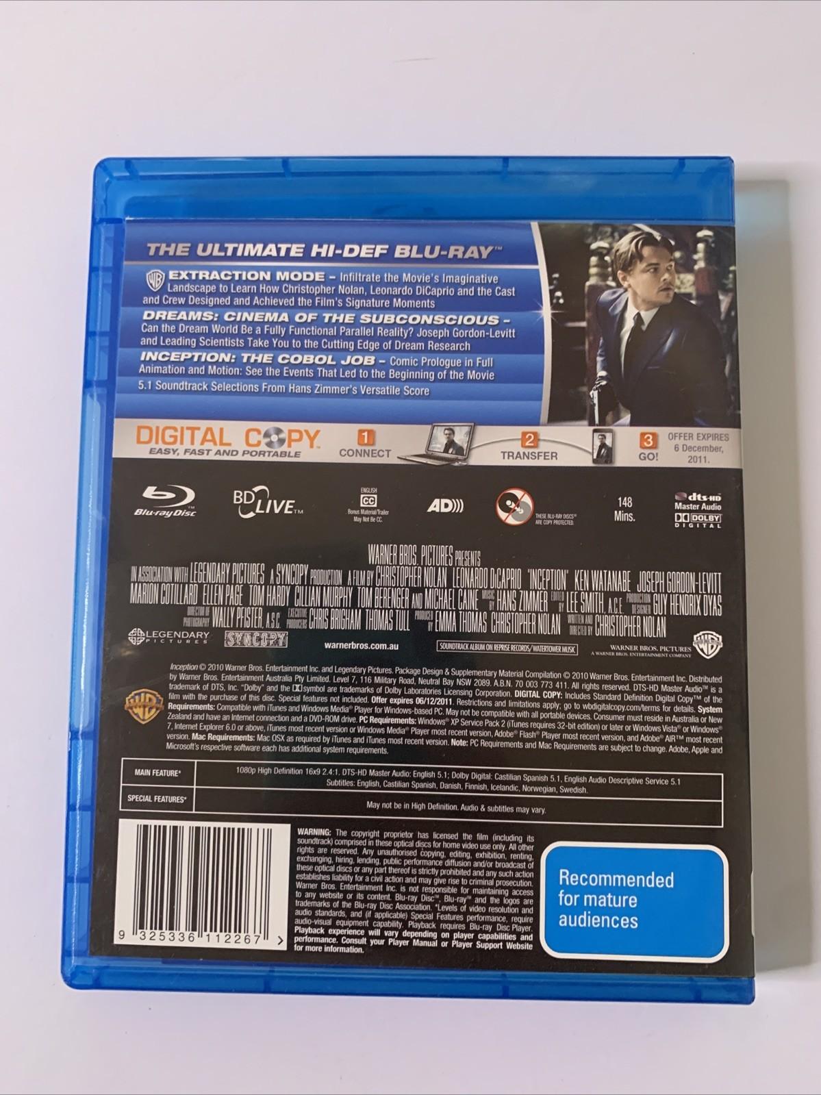 Inception (Blu-ray + DVD, 2010, 4-Discs) Leonardo DiCaprio Region B &4
