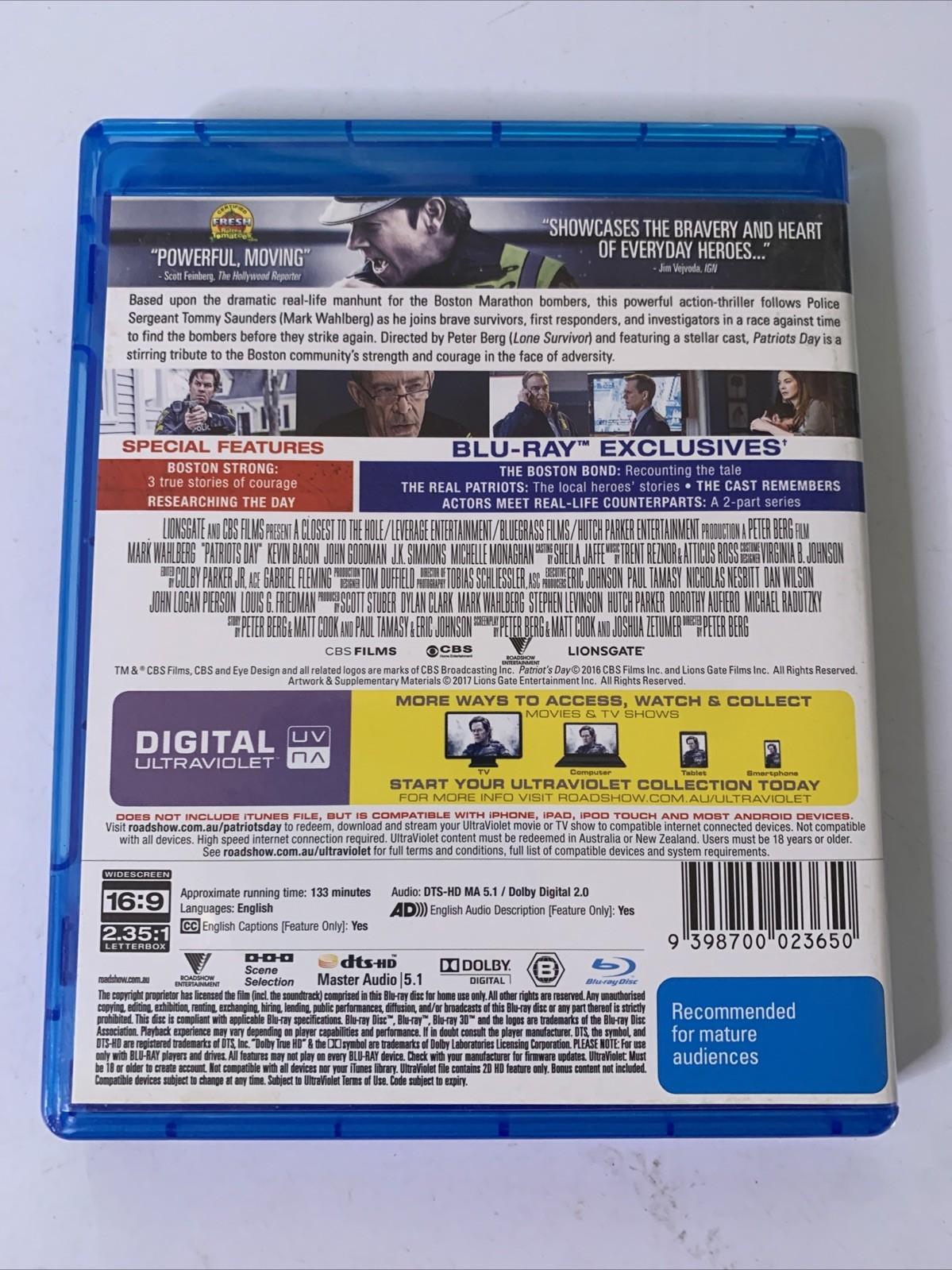 Patriots Day (Blu-ray, 2016) John Goodman, Mark Wahlberg, Lana Condor Region B