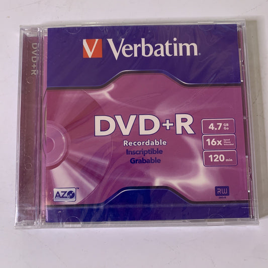 Verbatim DVD+R 4.7GB 16 x 120 min Blank Media NEW Sealed
