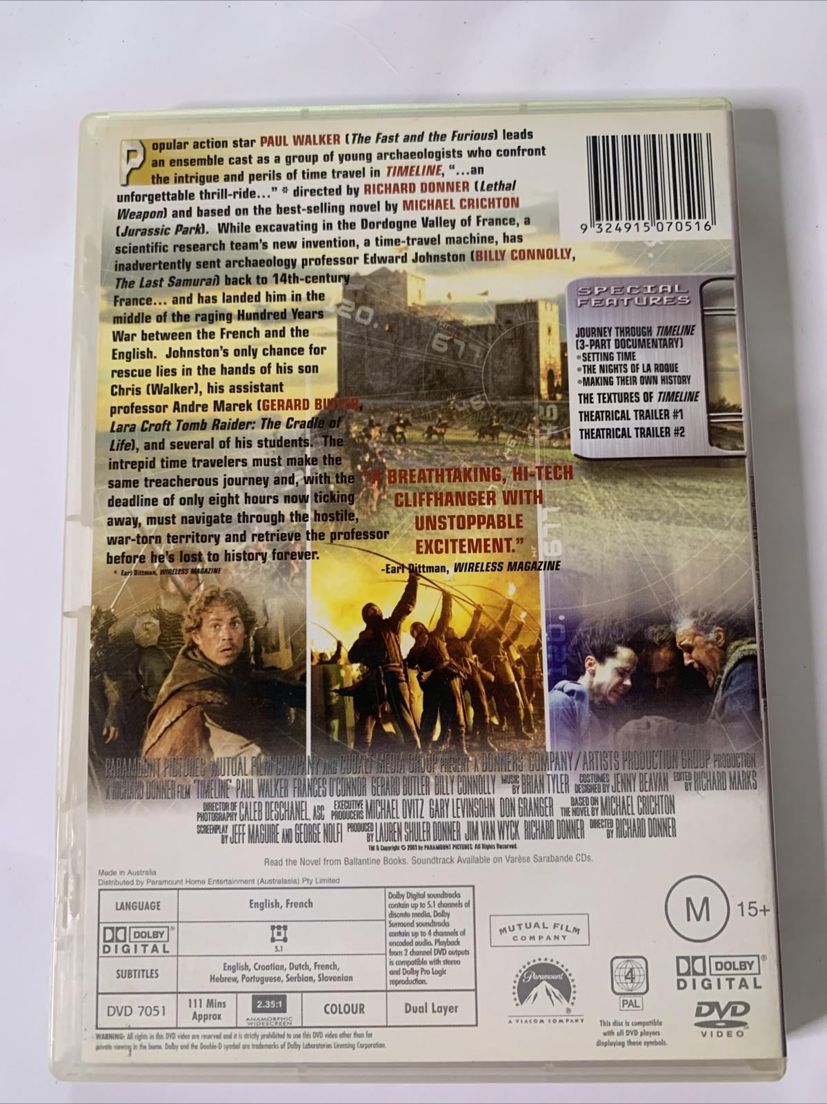 Timeline (DVD, 2003) Billy Connolly, Gerard Butler, Paul Walker Region 4