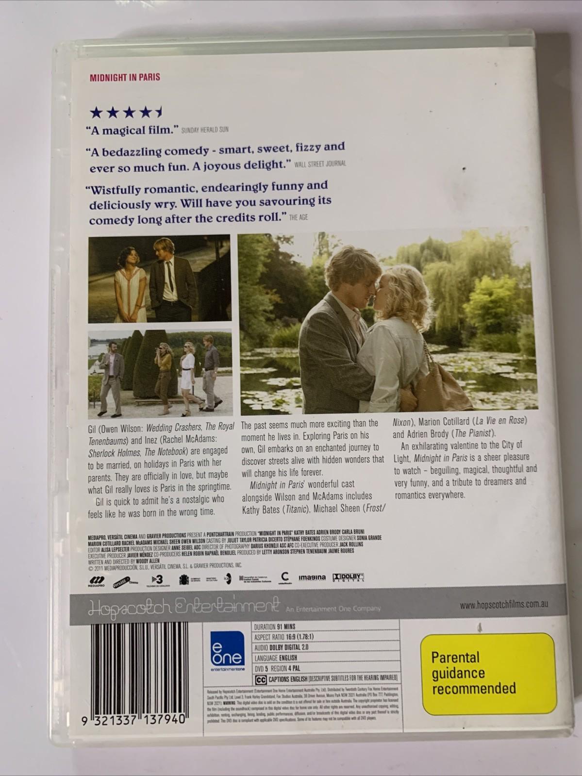 Midnight in Paris (DVD, 2011) Rachel McAdams, Owen Wilson Region 4  NEW