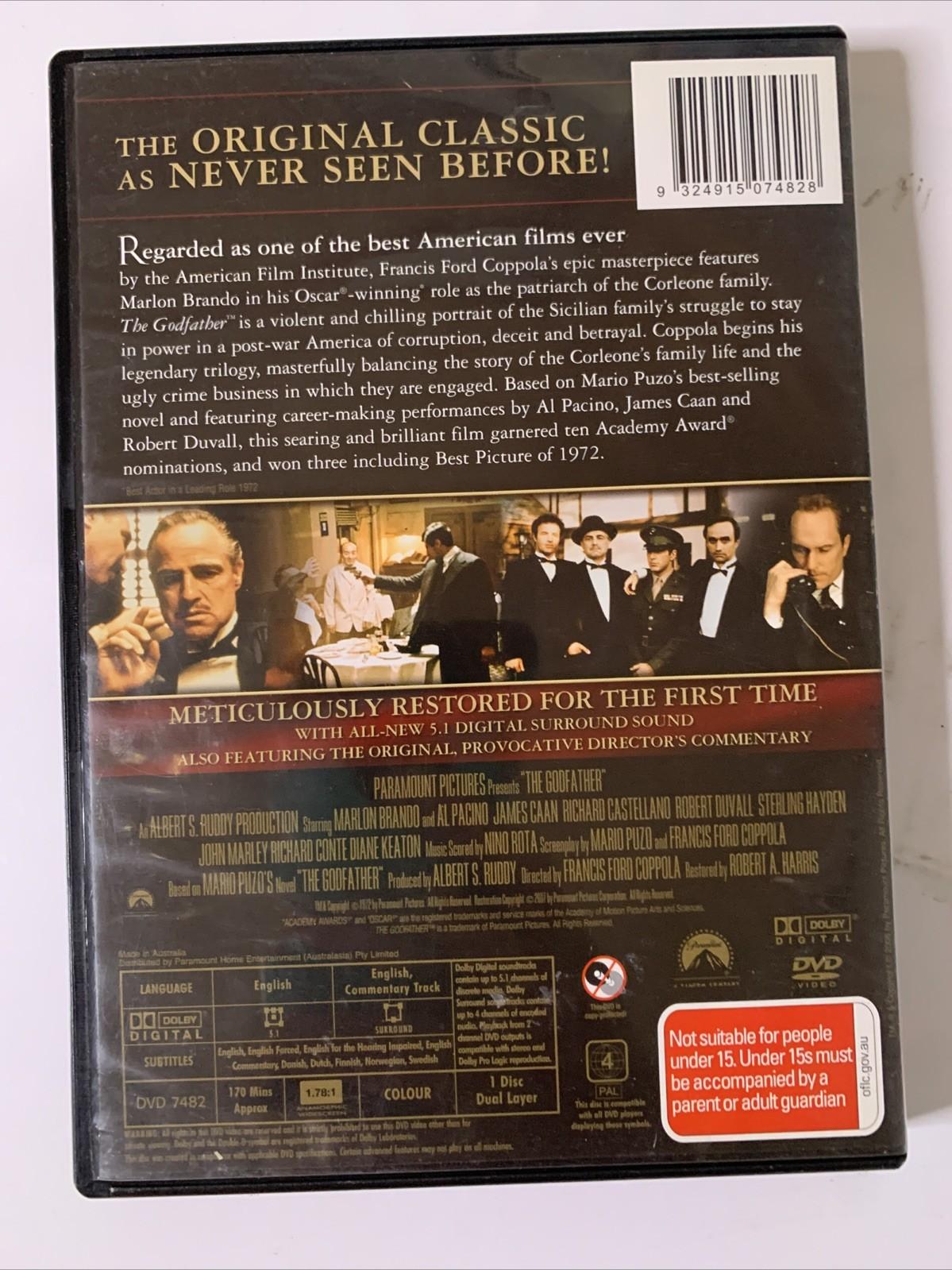 The Godfather (DVD, 1972) Al Pacino, James Caan, Marlon Brando Region 4