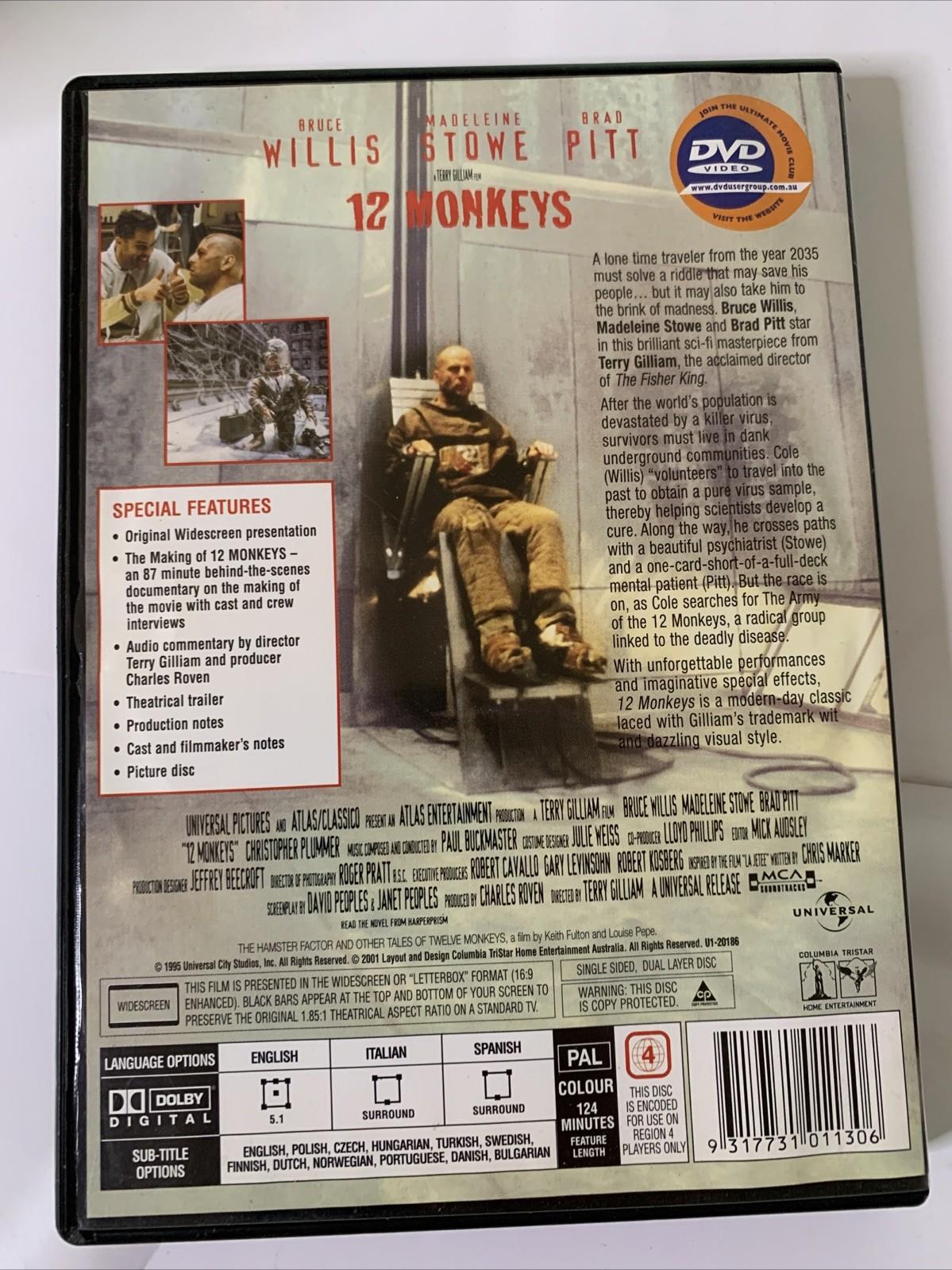 12 Monkeys (DVD, 1995) Brad Pitt, Bruce Willis, Madeleine Stowe Region 4