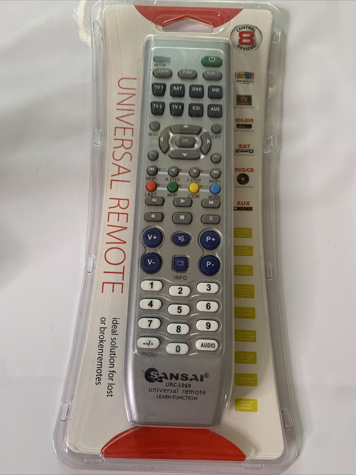 Sansai 8 in 1 Universal Remote Controller With Learning Memory Function