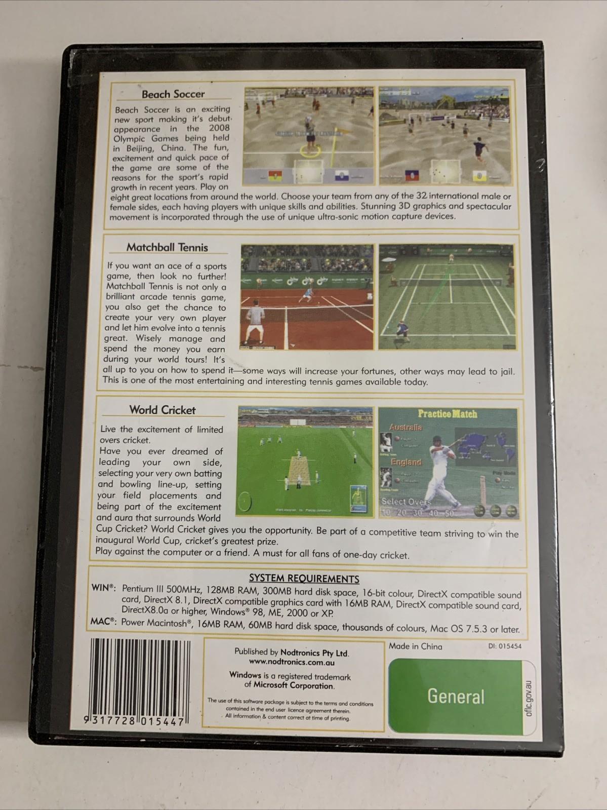Sports Trilogy: Beach Soccer / Matchball Tennis / World Cricket PC CD-ROM Game