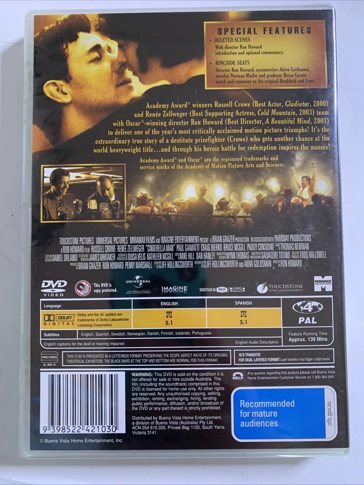Cinderella Man (DVD, 2005) Russell Crowe, Renee Zellweger Region 4 NEW