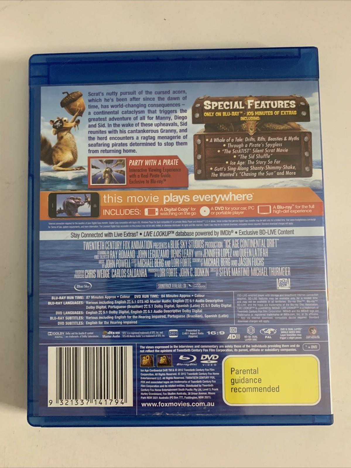 Ice Age 4 Continental Drift (Blu-ray + DVD, 2012) Animated Film Region B &4