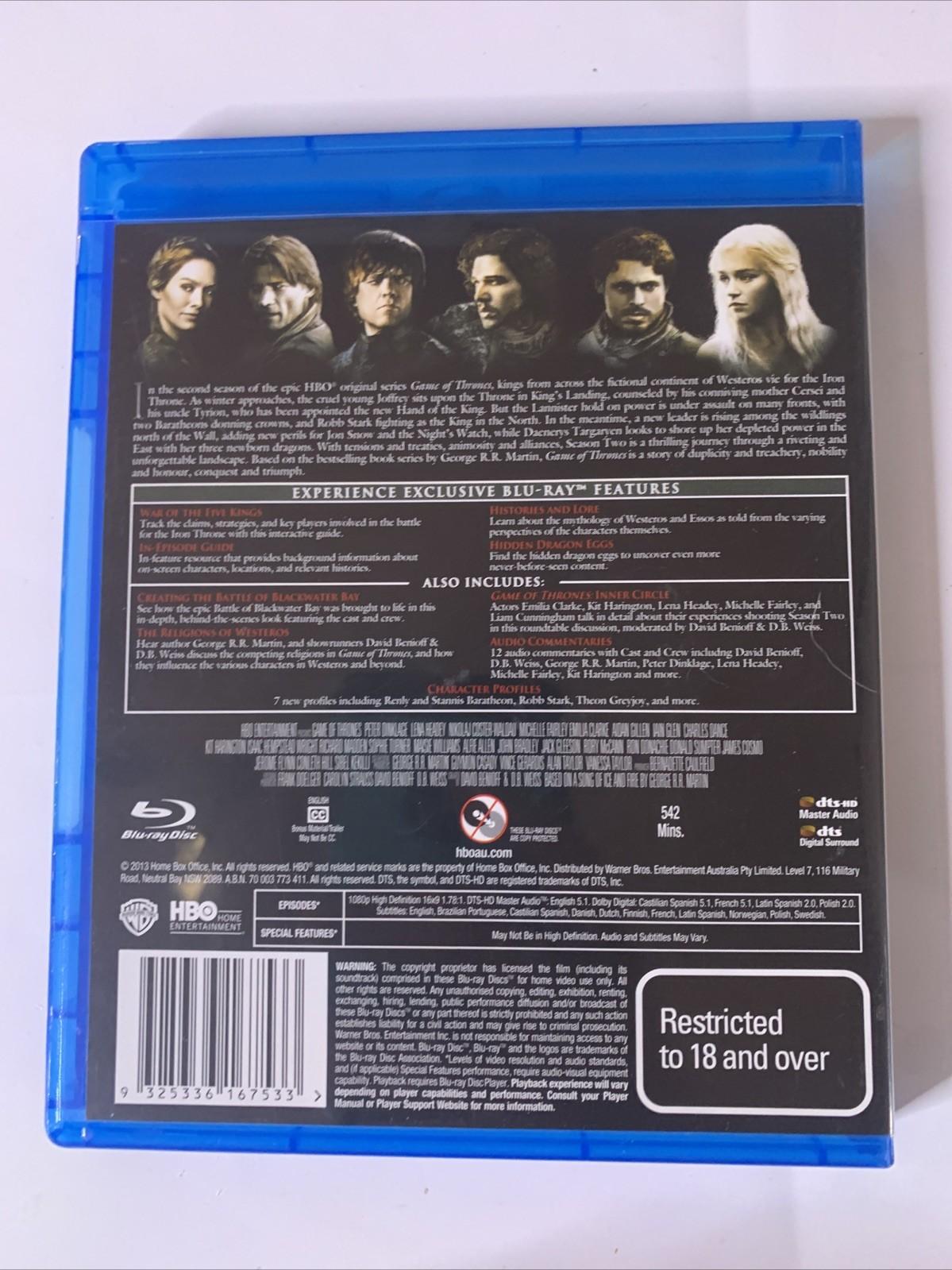 Game of Thrones : Season 2 (Blu-ray, 2012, 5-Disc) Region B