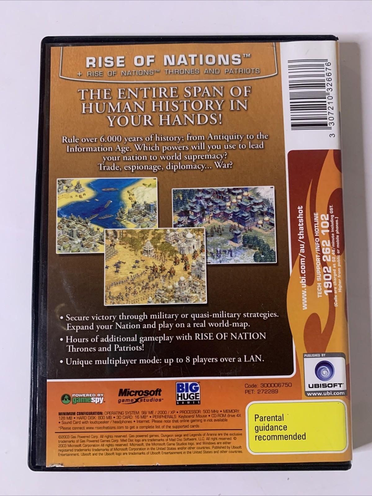 Rise of Nations + Thrones and Patriots PC DVD Windows Strategy Game