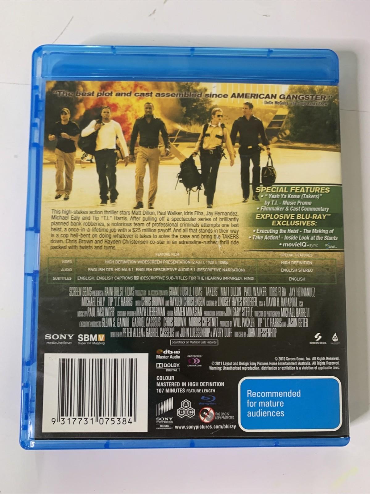Takers (Blu-ray, 2010) Matt Dillon, Hayden Christensen, Paul Walker, Idris Elba