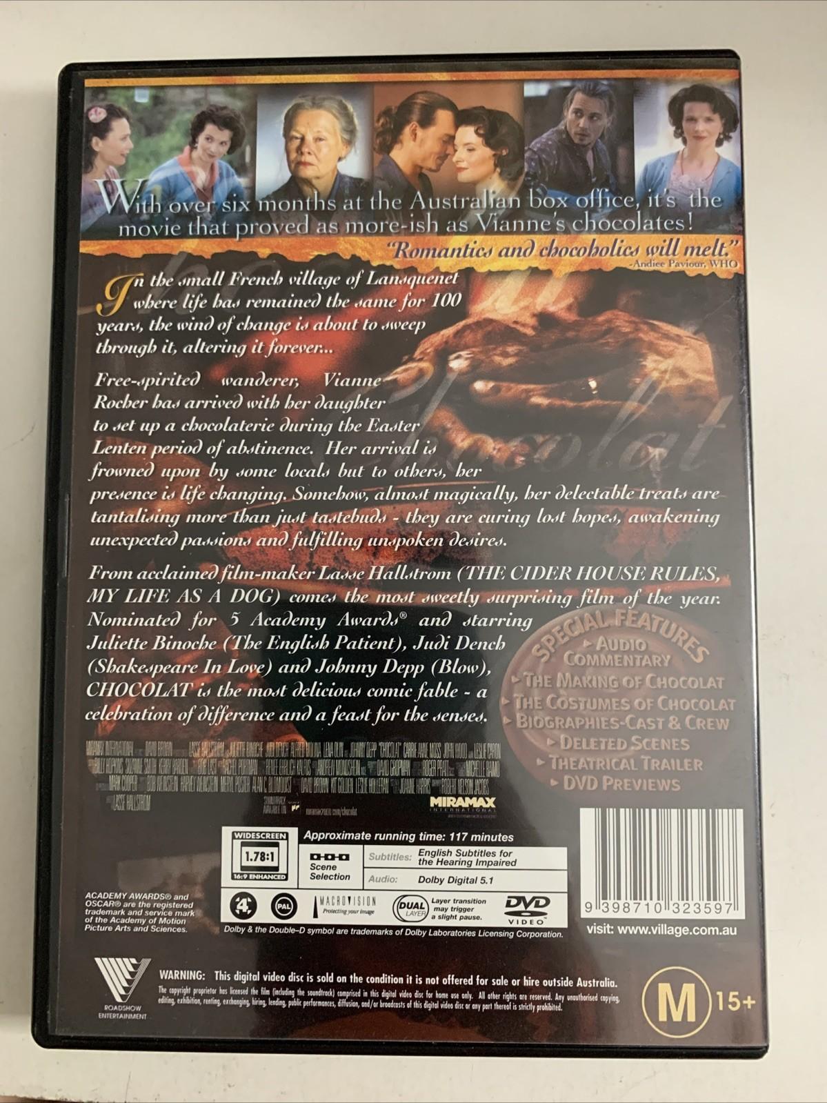 Chocolat (DVD, 2000) Johnny Depp, Judi Dench, Juliette Binoche Region 4 NEW