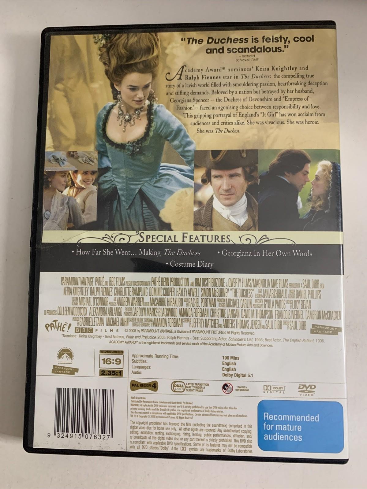 The Duchess (Uncut Edition) (DVD, 2008) Keira Knightley, Ralph Fiennes Region 4